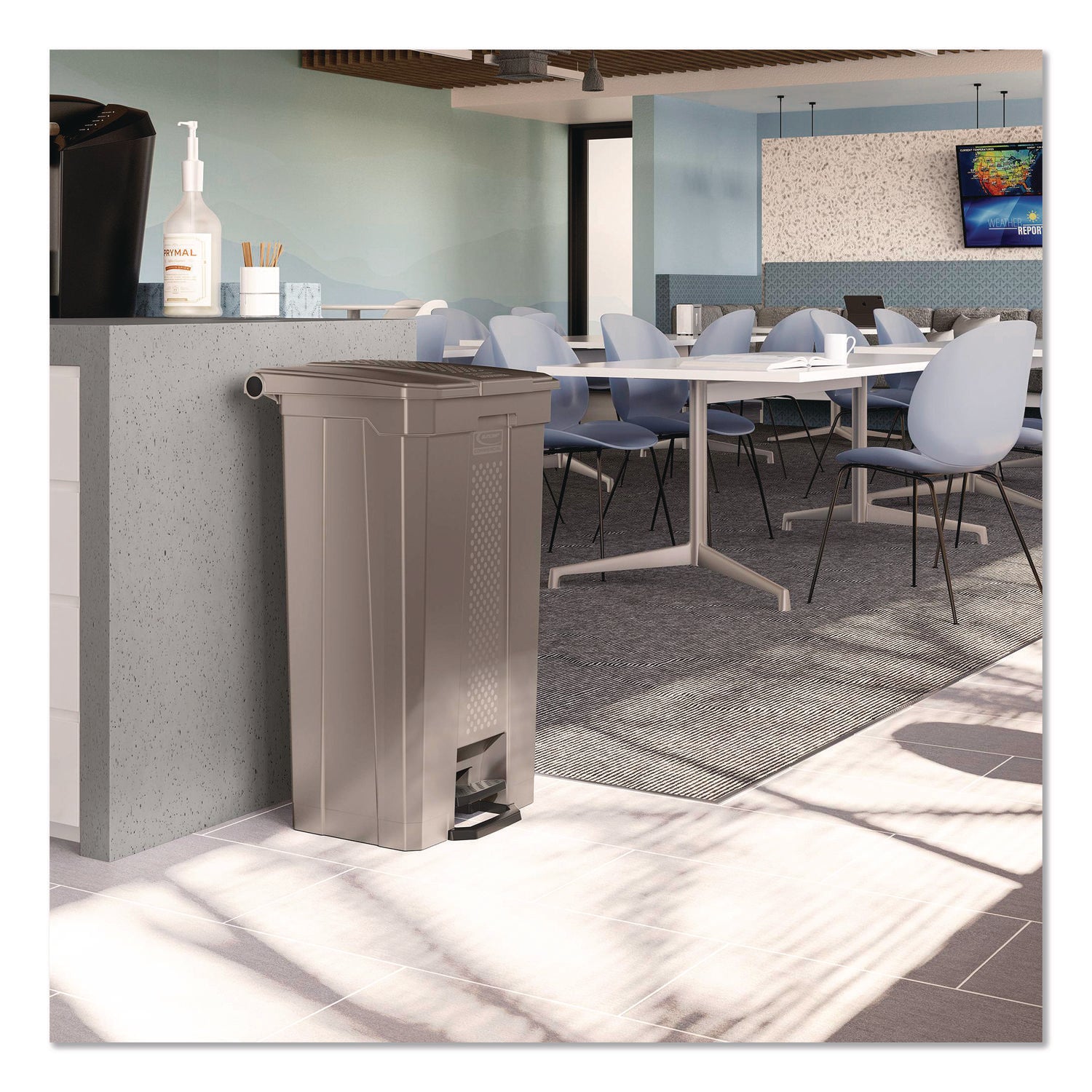 Suncast Commercial® Step-On Trash Can, 23 gal, Resin, Platinum Metallic