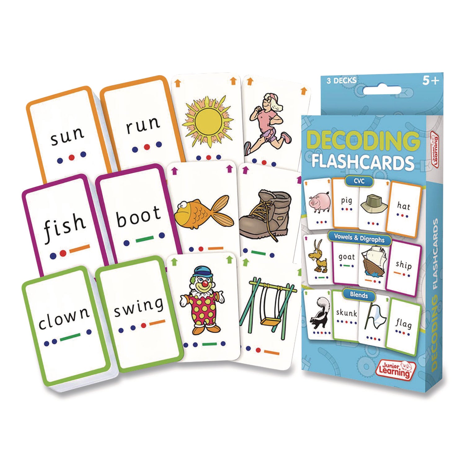 Junior Learning Inc® Decoding Flashcards, 3 Decks, Ages 5 and Up