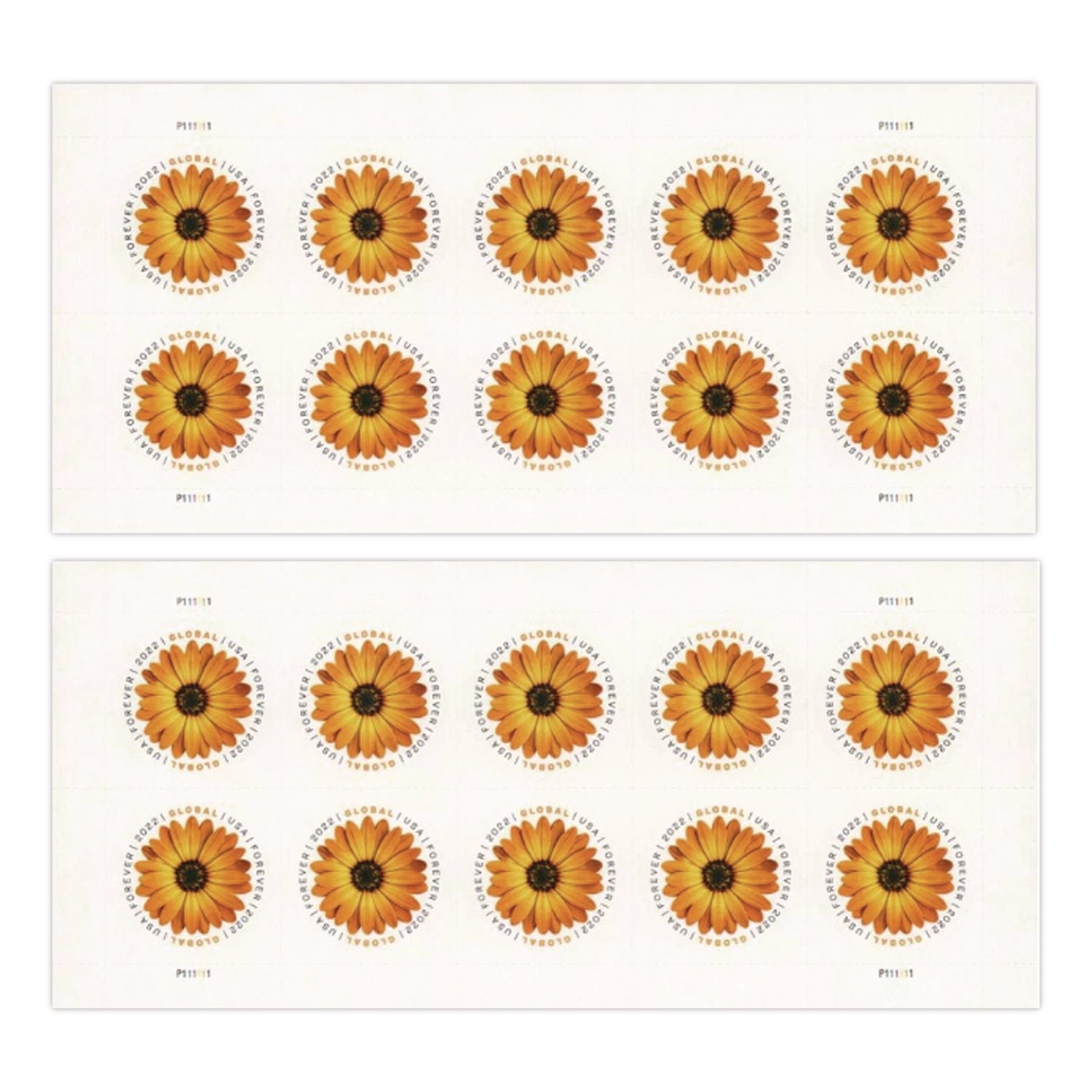 United States Postal Service Global Forever Stamps, Floral, 10 Stamps/Sheet, 2 Sheets/Pack