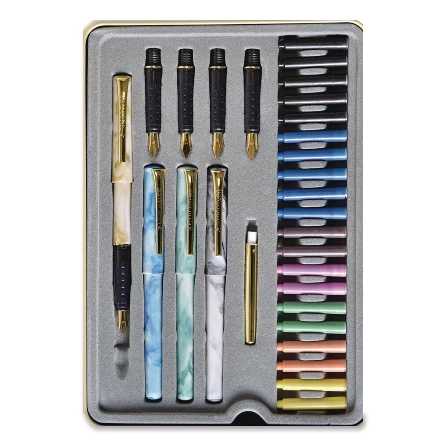 Staedtler® Master the Art of Calligraphy Fountain Pen Set, 33 Pieces, (5) Nib Sizes, (7) Ink Colors, (4) Barrel Colors