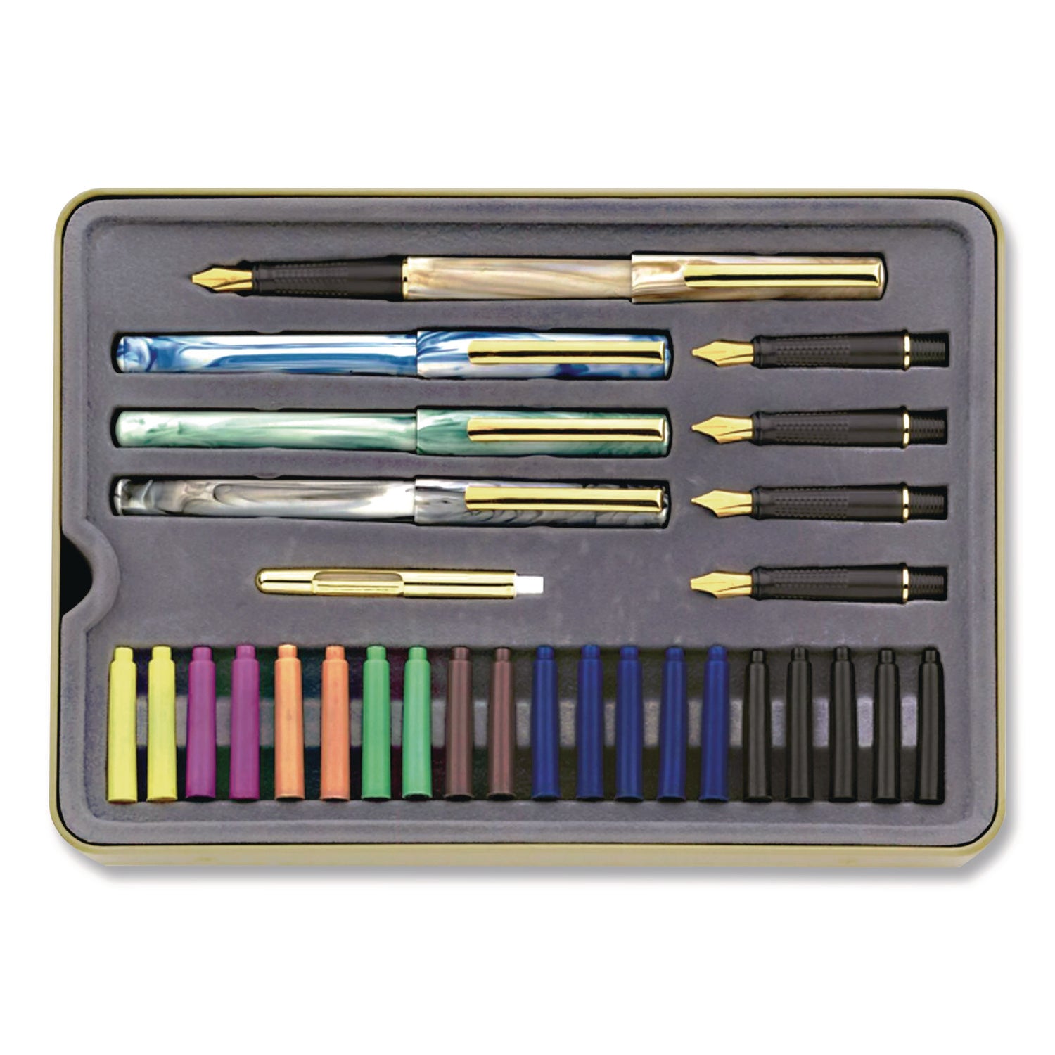 Staedtler® Master the Art of Calligraphy Fountain Pen Set, 33 Pieces, (5) Nib Sizes, (7) Ink Colors, (4) Barrel Colors