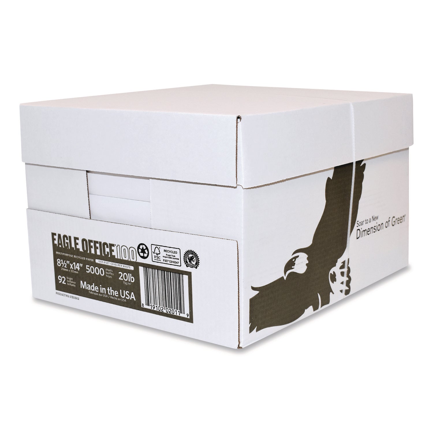 American Eagle Paper Mills® Recycled Multipurpose Paper, 92 Bright, 20 lb Bond Weight, 8.5 x 14, White, 500/Ream, 5 Reams/Carton