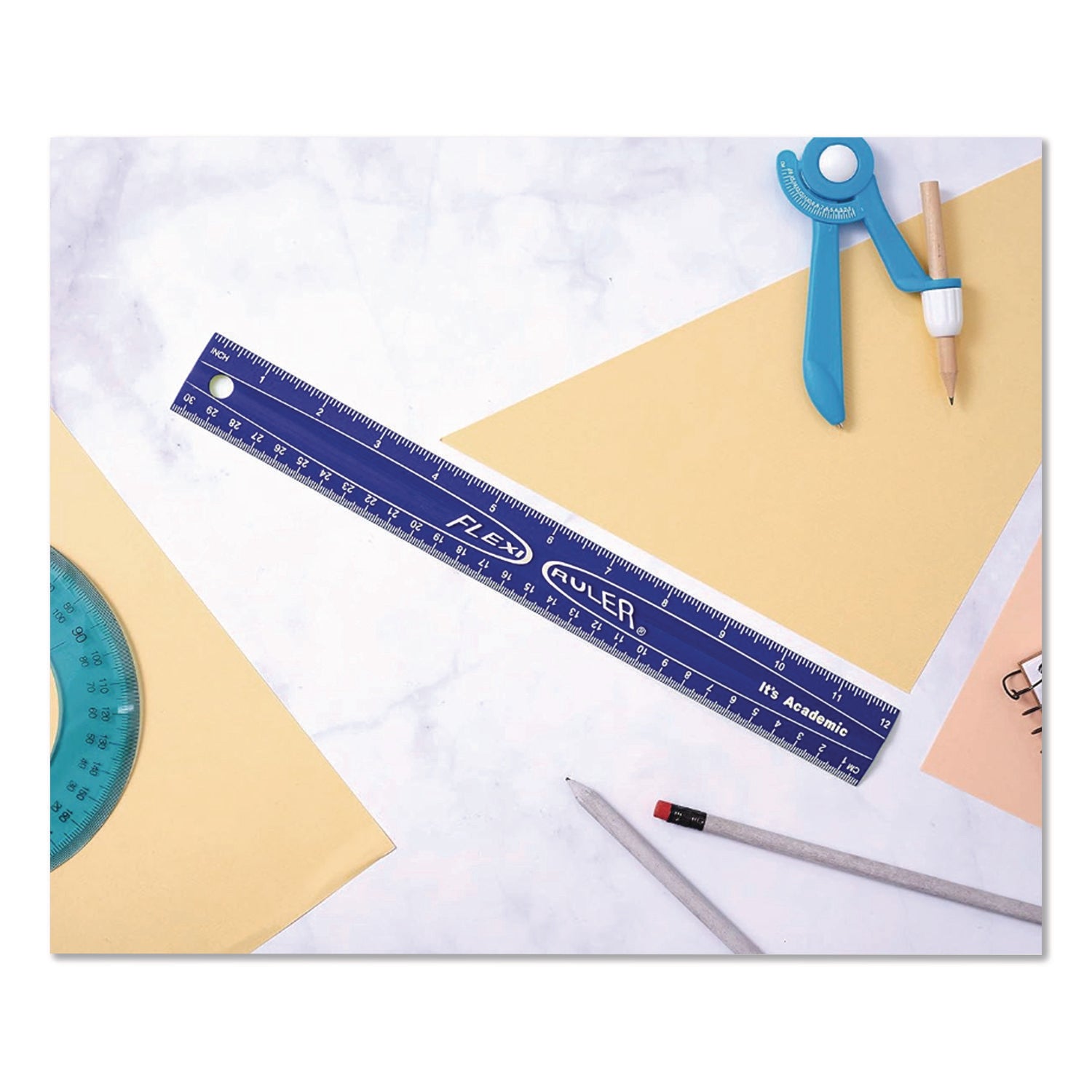 Bostitch® Lockermate Flexi Ruler, Standard/Metric, 12" Long, Blue