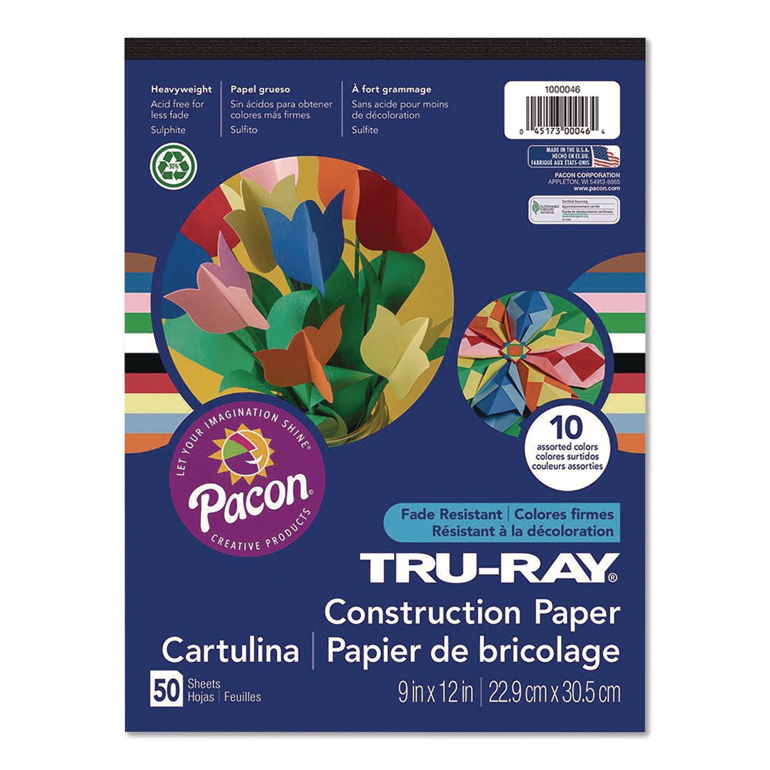 Pacon® Tru-Ray Construction Paper, 9 x 12, Assorted Colors, 50 Sheets/Pad