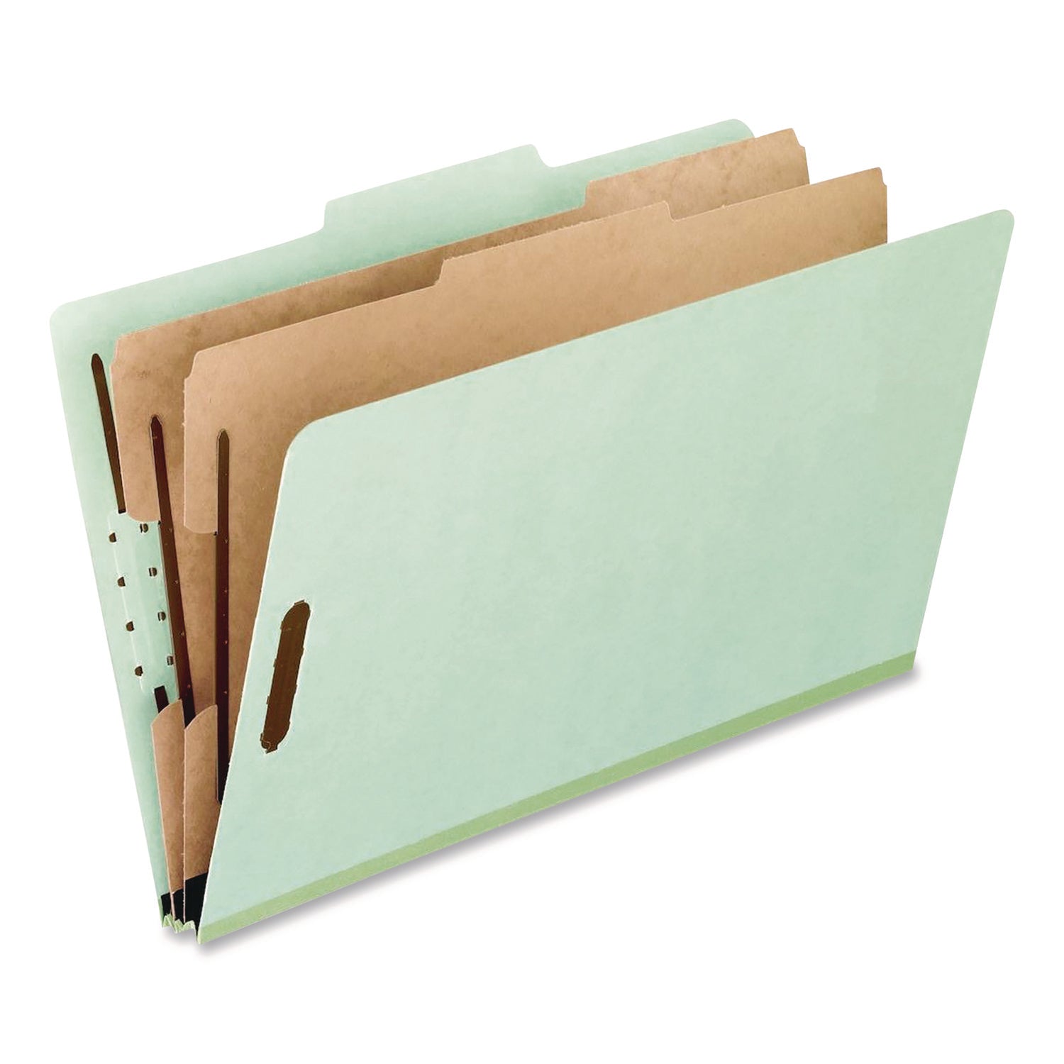 Pendaflex® Colored Pressboard Top Tab Classification Folders, 2.5" Expansion, 2 Dividers, 6 Fasteners, Legal Size, Light Green, 10/Box