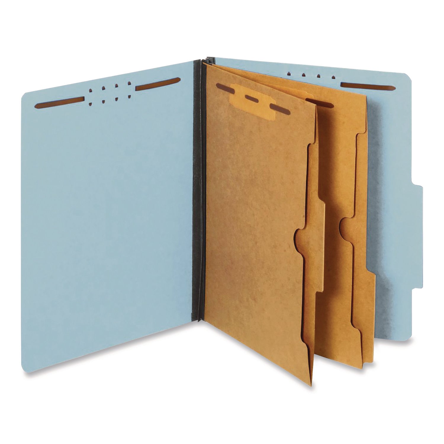 Pendaflex® Pressboard Classification Folders with Two Full-Pocket Dividers, 2.5" Expansion, 6 Fasteners, Letter Size, Light Blue, 10/Box
