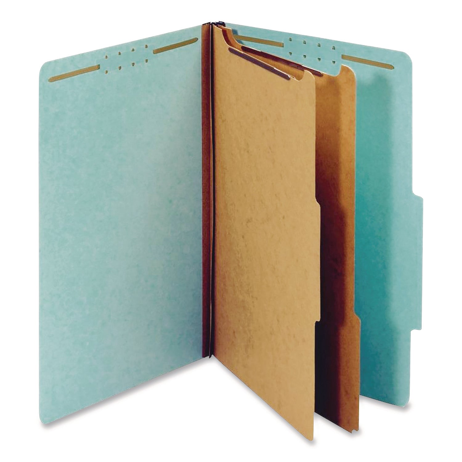 Pendaflex® Colored Pressboard Top Tab Classification Folders, 2.5" Expansion, 2 Dividers, 6 Fasteners, Legal Size, Light Blue, 10/Box