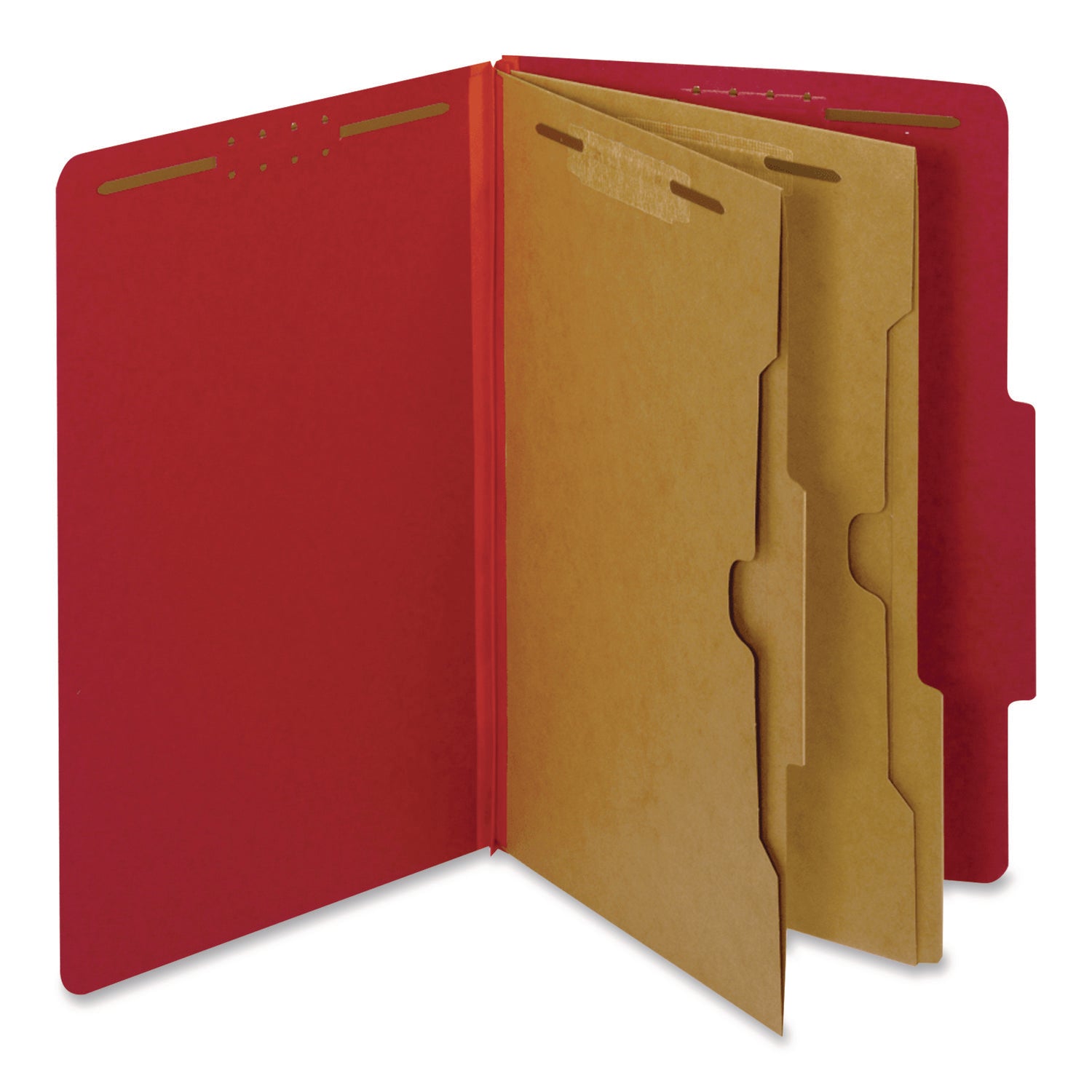 Pendaflex® Colored Pressboard Top Tab Classification Folders, 2.5" Expansion, 2 Dividers, 6 Fasteners, Legal Size, Bright Red, 10/Box