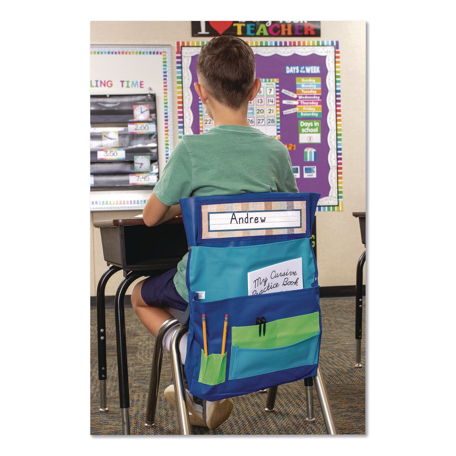 Teacher Created Resources Chair Pocket, 15.5 x 18, Canvas, Blue/Teal/Lime