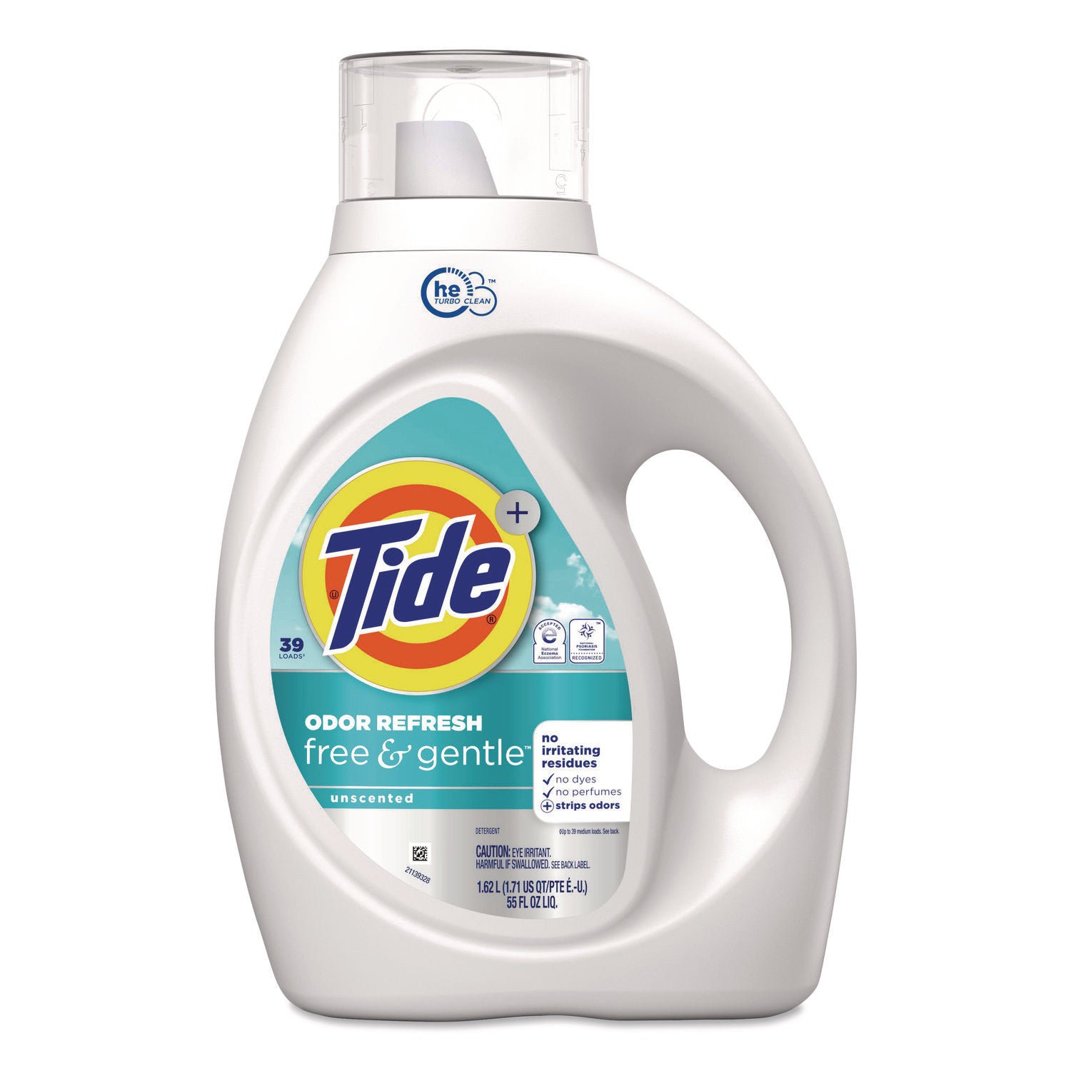 Tide® Free and Gentle Odor Refresh Liquid Laundry Detergent, 39 Loads, 55 oz Bottle, 4/Carton