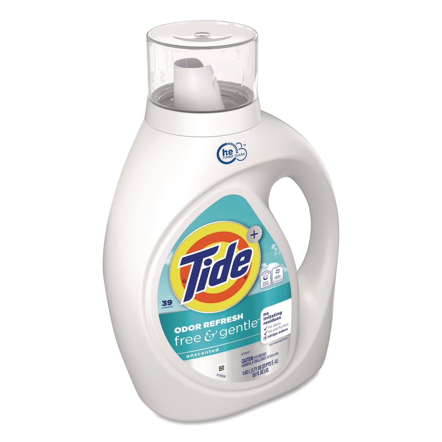 Tide® Free and Gentle Odor Refresh Liquid Laundry Detergent, 39 Loads, 55 oz Bottle, 4/Carton
