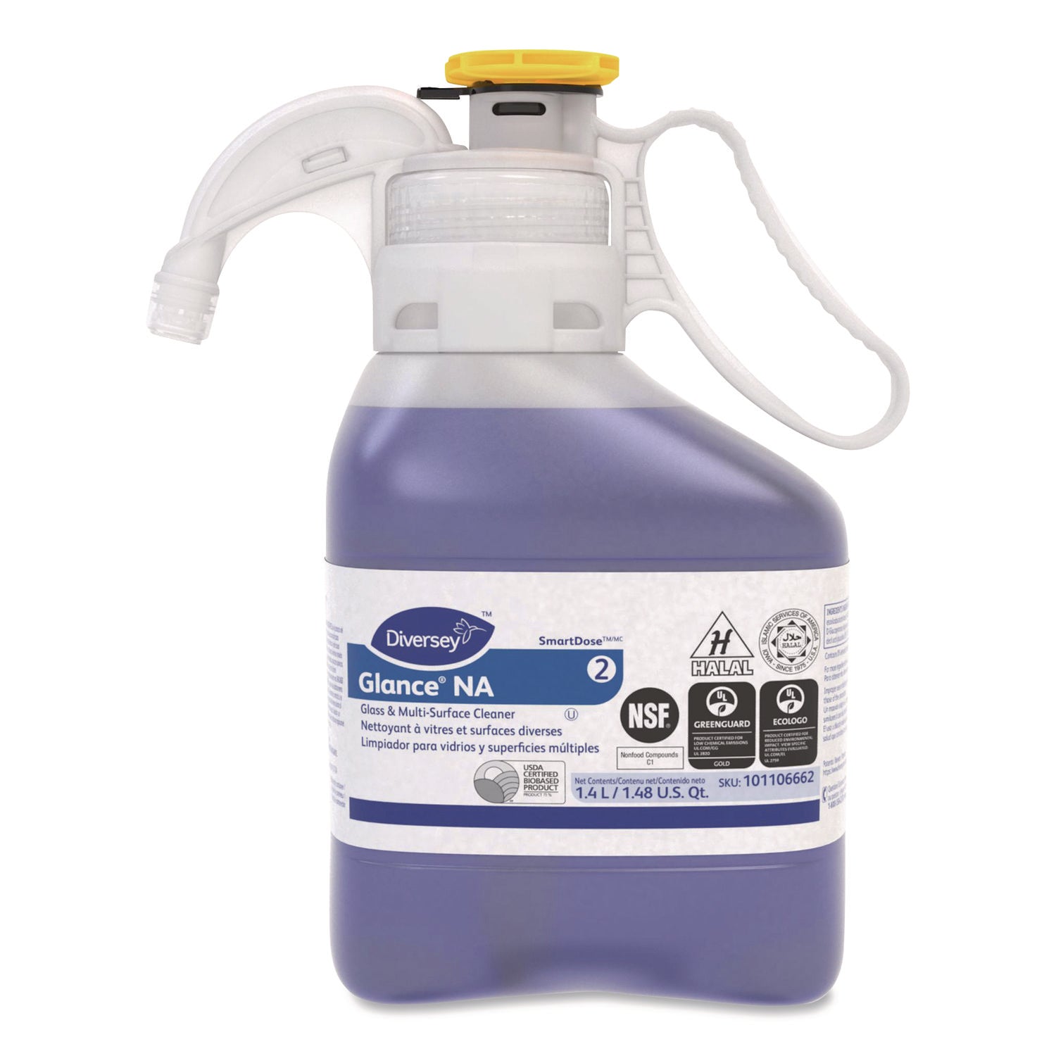 Diversey™ Glance NA Glass and Multi-Surface Cleaner SC, 1.4 L, SmartDose, 2/Carton