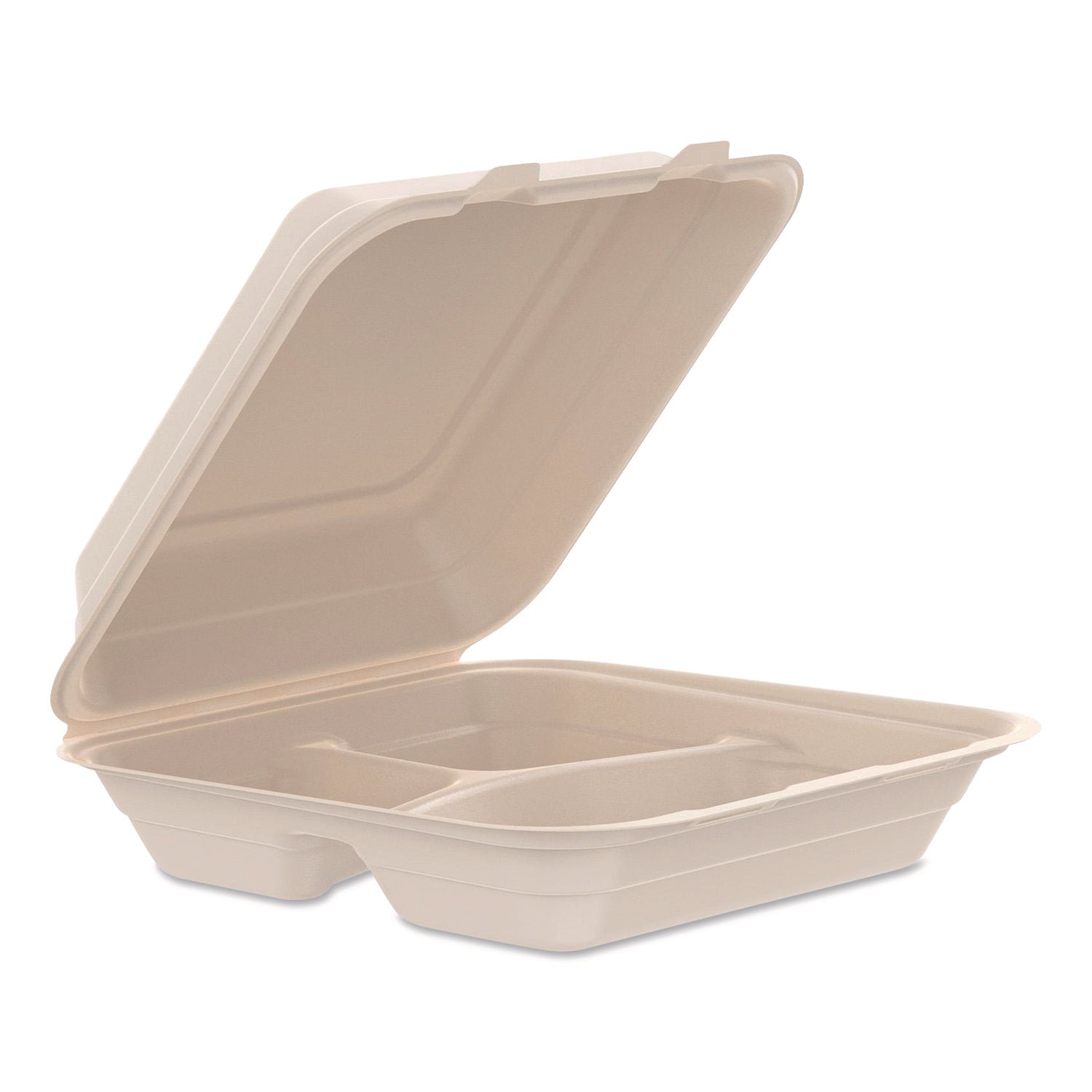 Dart® Compostable Molded Fiber Hinged Trays, ProPlanet Seal, 3 Compartments, 9.14 x 9 x 2.98, Natural, 200/Carton