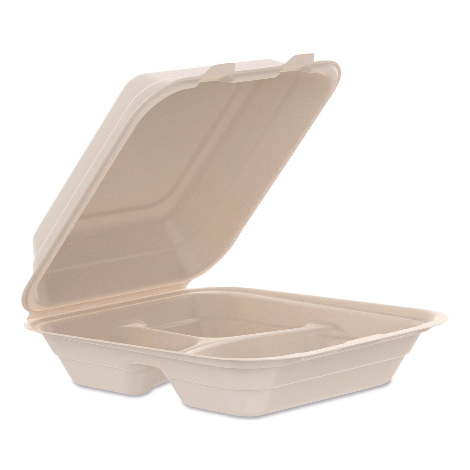 Dart® Compostable Molded Fiber Hinged Trays, ProPlanet Seal, 3 Compartments, 8.65 x 7.94 x 2.98, Natural, 200/Carton