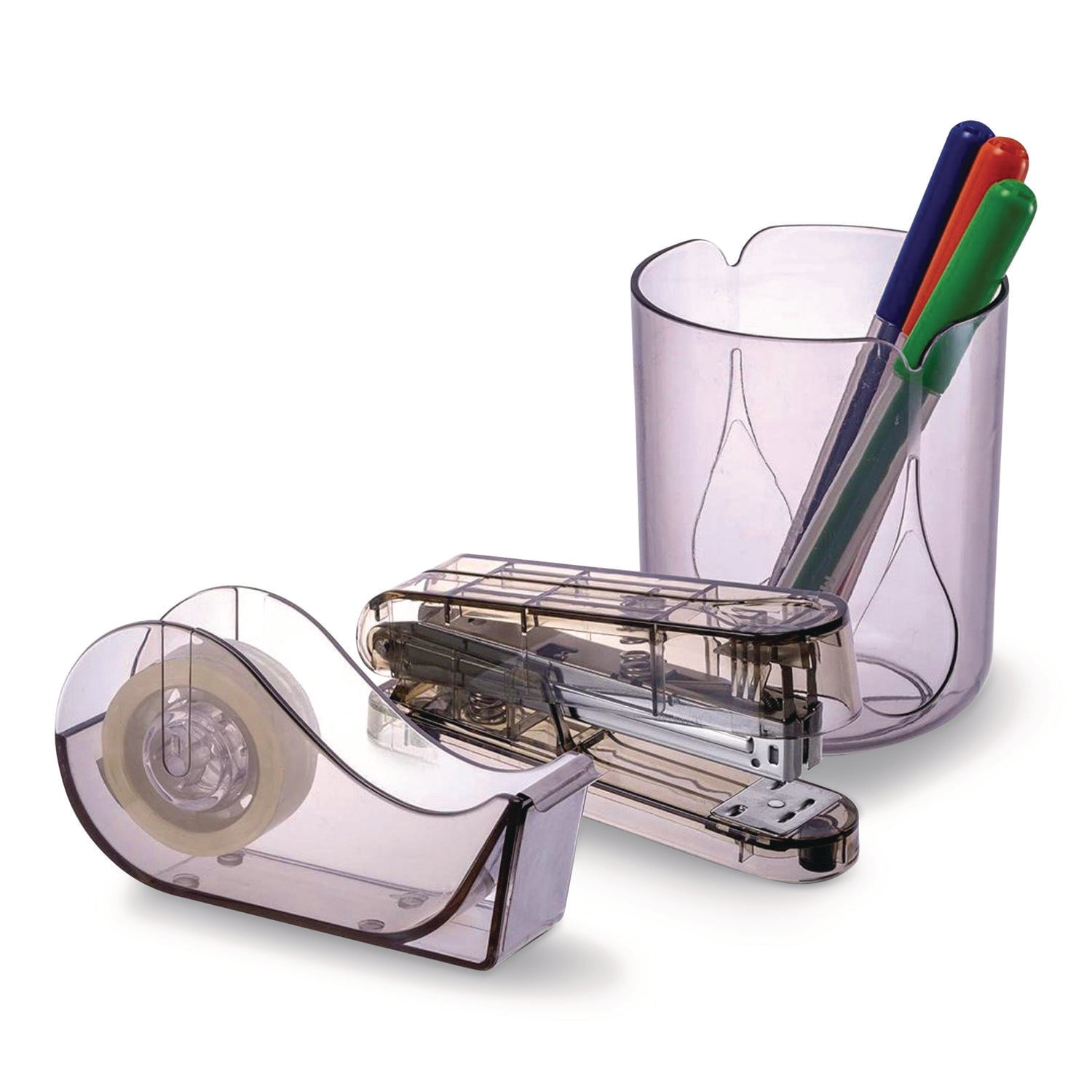 Officemate Three-Piece Desk Set, Stapler, Tape Dispenser with Tape, Pencil Cup