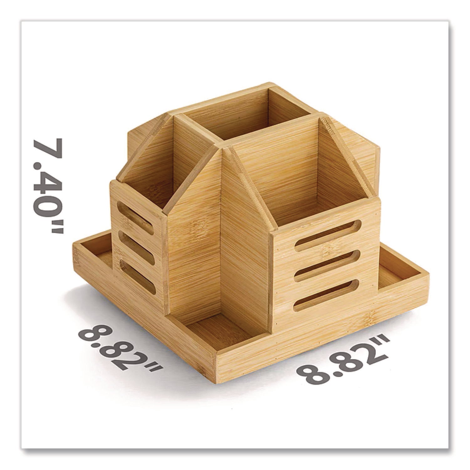 Officemate Bamboo Rotary Organizer, 9 Compartments, 8.85 x 8.82 x 7.4, Brown, Bamboo