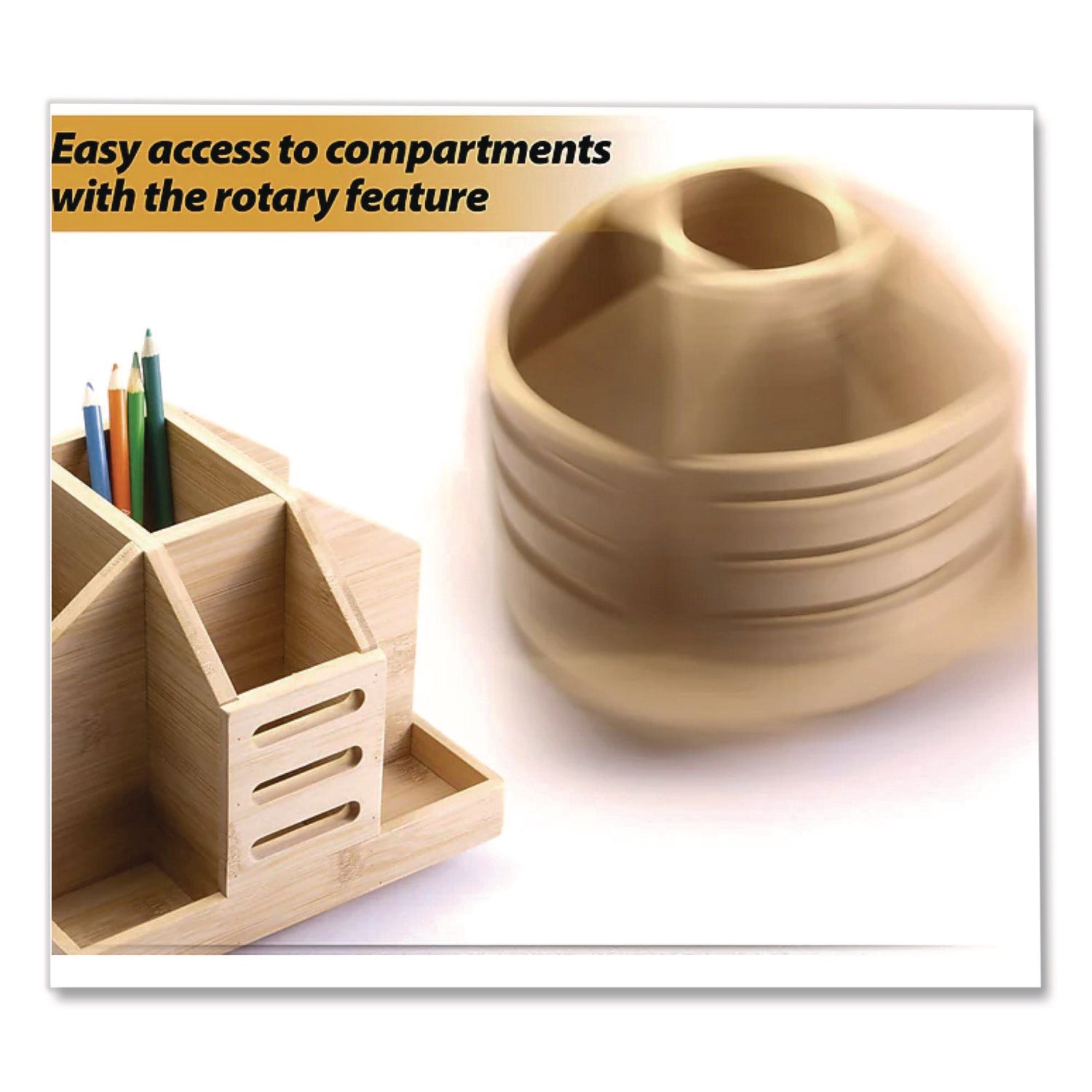 Officemate Bamboo Rotary Organizer, 9 Compartments, 8.85 x 8.82 x 7.4, Brown, Bamboo