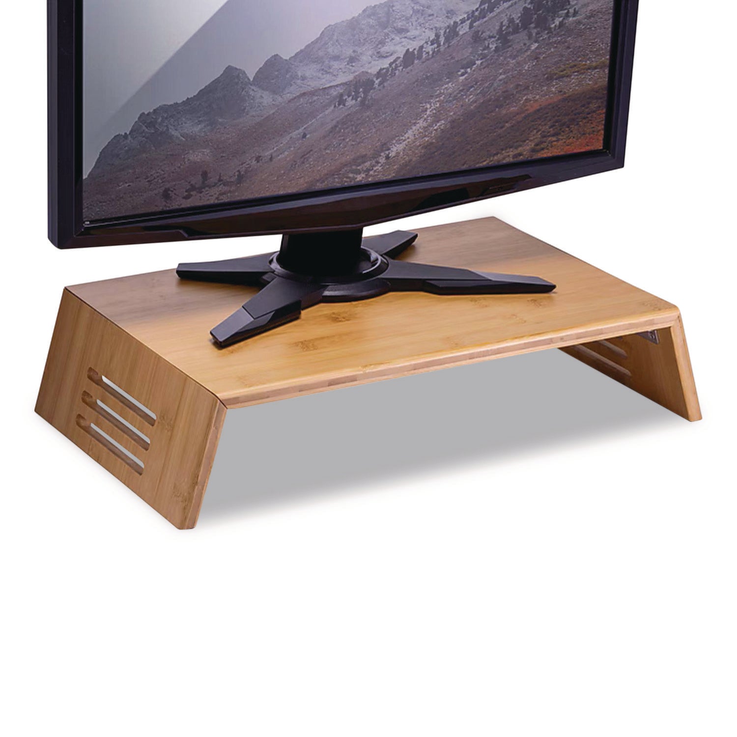 Officemate Bamboo Desktop Monitor Stand, For 16" Monitors, 17.56 x 12.44 x 2.64, Brown, Supports 20 lbs