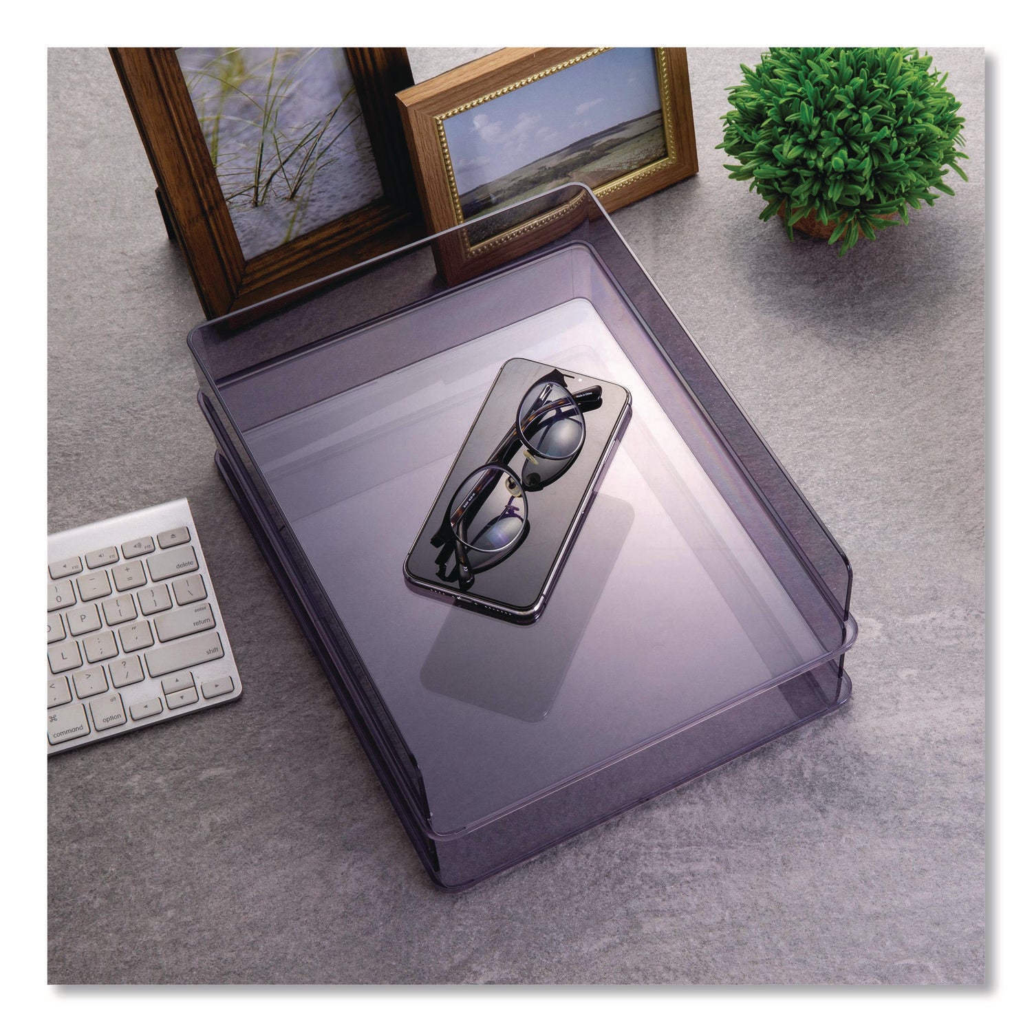Officemate Letter Tray, 1 Section, Letter Size Files, 10.16" x 12.8" x 2.76", Gray, 2/Pack
