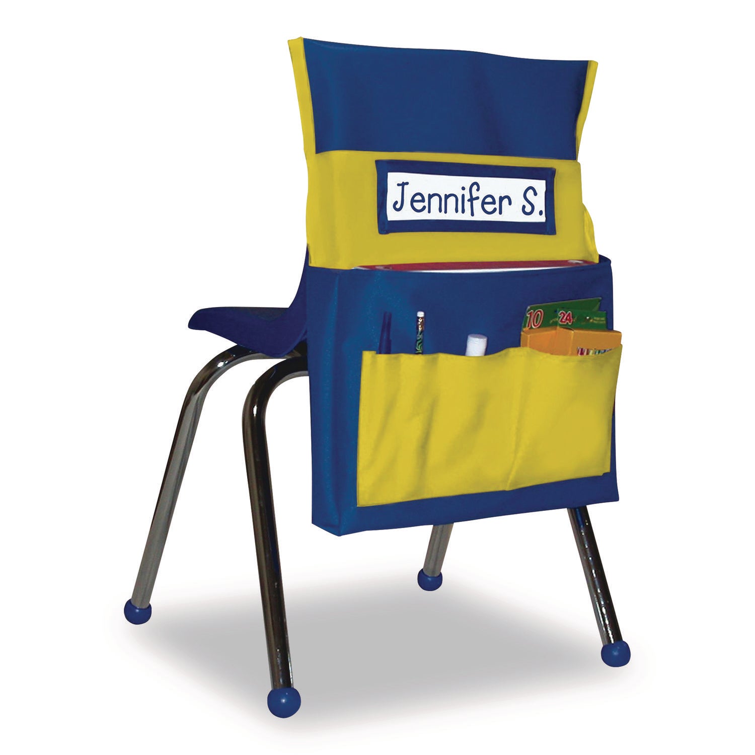 Carson-Dellosa Education Chairback Buddy for Student Chairs with a Back Width Up to 15", Medium, 15 x 1.5 x 19, Fabric, Blue/Yellow
