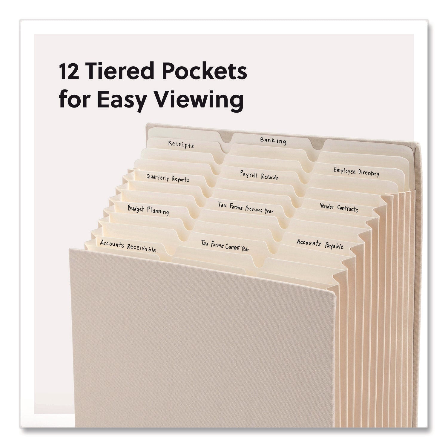 Smead Stadium File, 10.5" Expansion, 12 Sections, 1/3-Cut Tabs, Letter Size, Beige