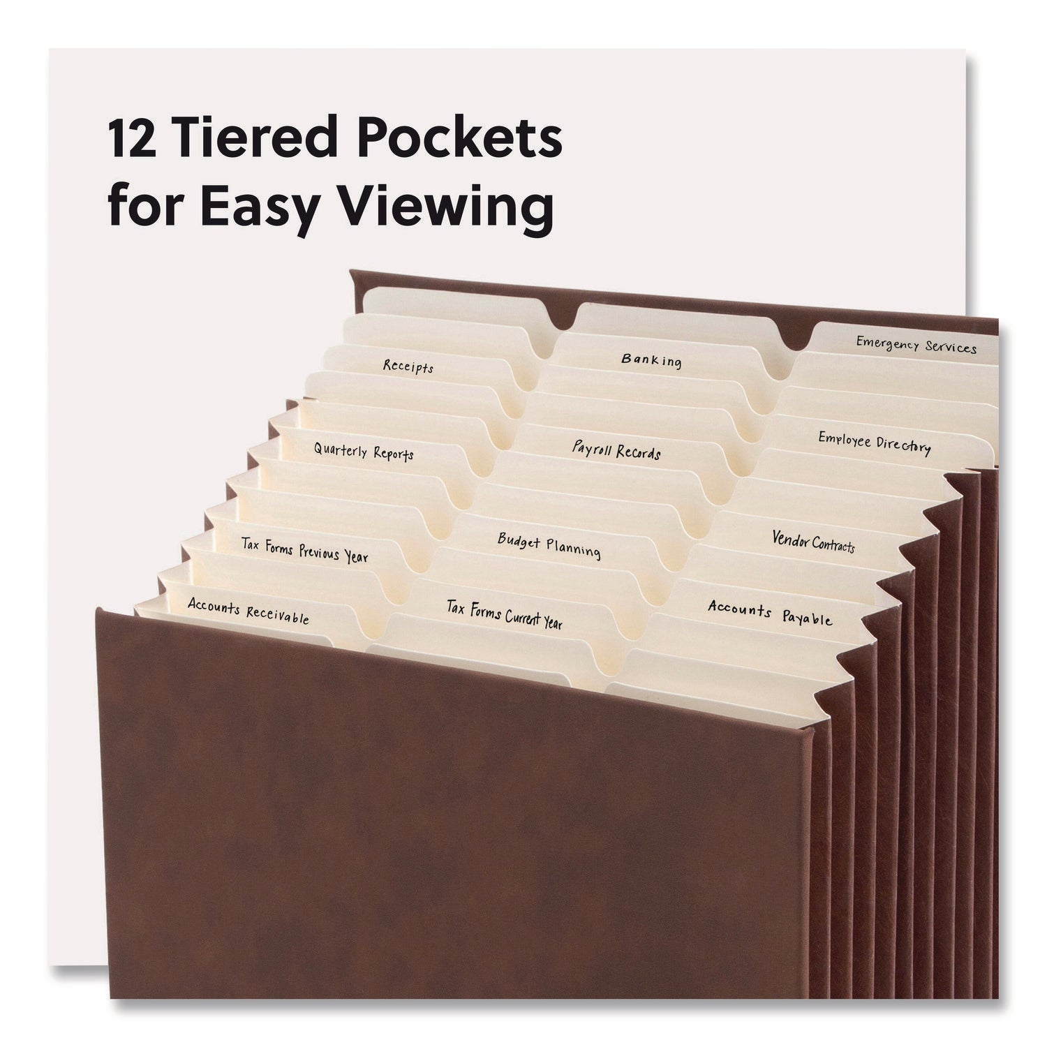 Smead Stadium File, 10.5" Expansion, 12 Sections, 1/3-Cut Tabs, Letter Size, Saddle