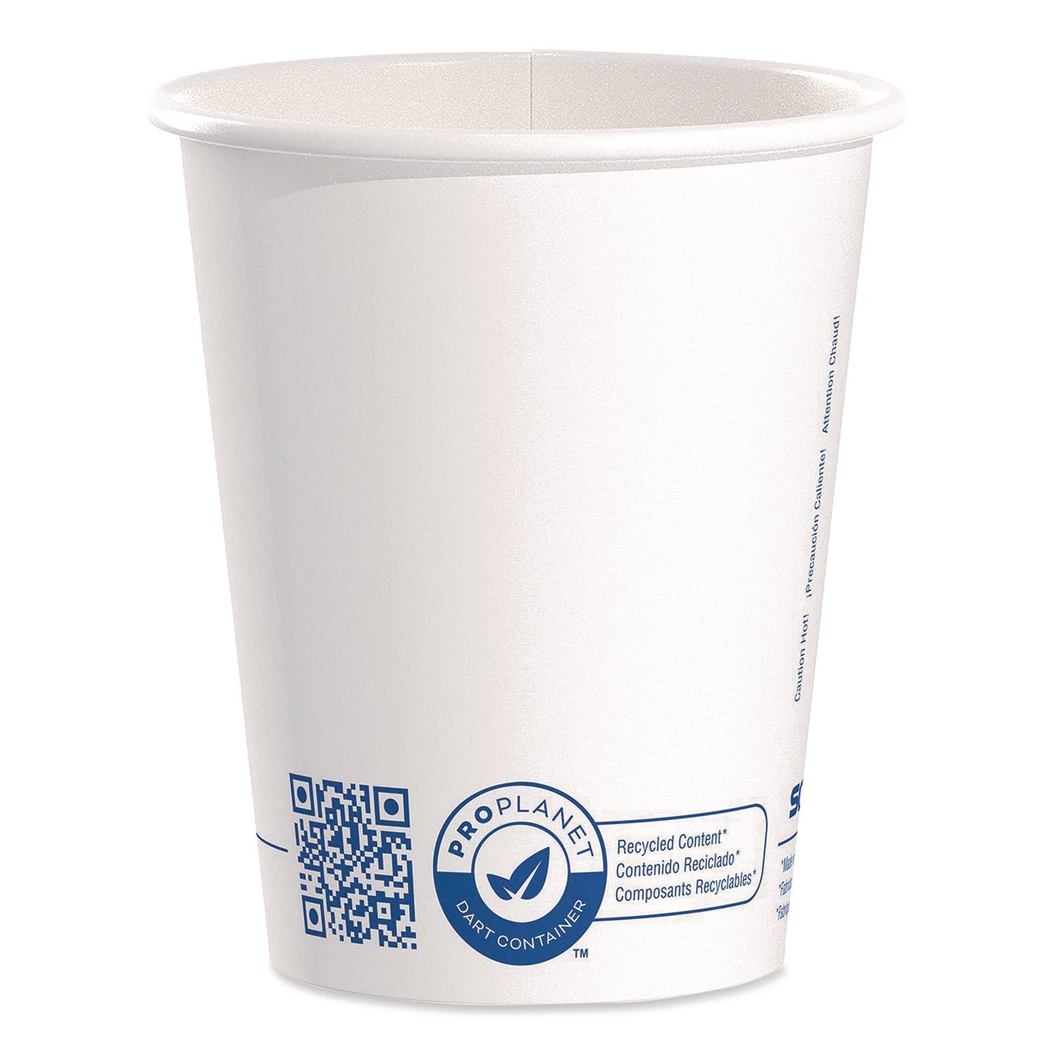 SOLO® Recycled Content PCF Paper Hot Cups, ProPlanet Seal, 10 oz, White/Blue, 1,000/Carton