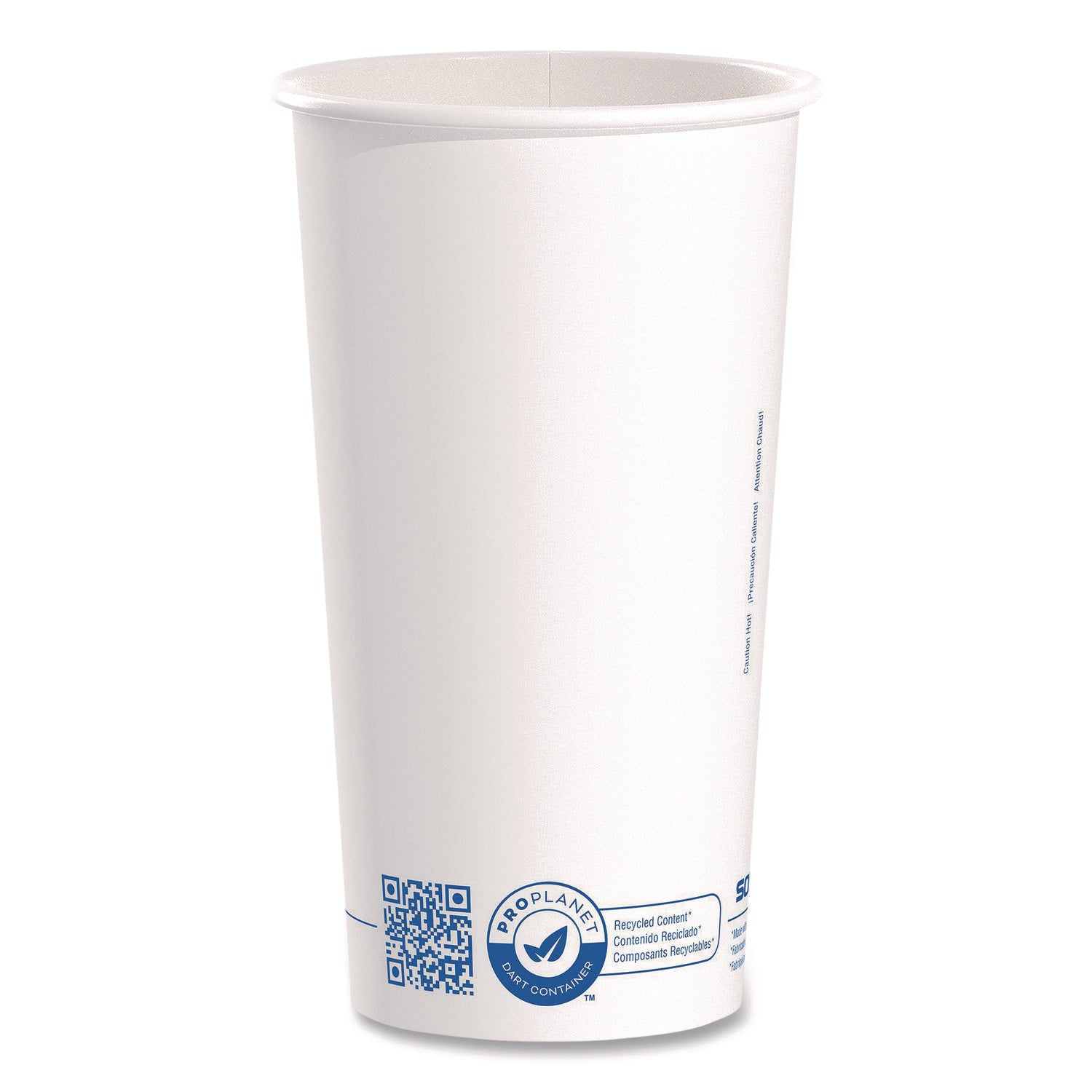 SOLO® Recycled Content PCF Paper Hot Cups, ProPlanet Seal, 20 oz, White/Blue, 600/Carton
