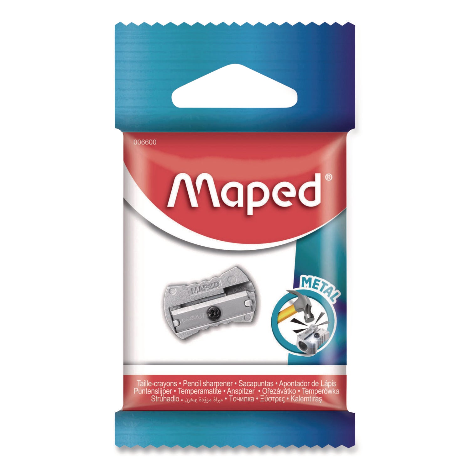 Maped Helix Classic 1-Hole Metal Pencil Sharpener, 2.26 x 0.49 x 4.33, Silver