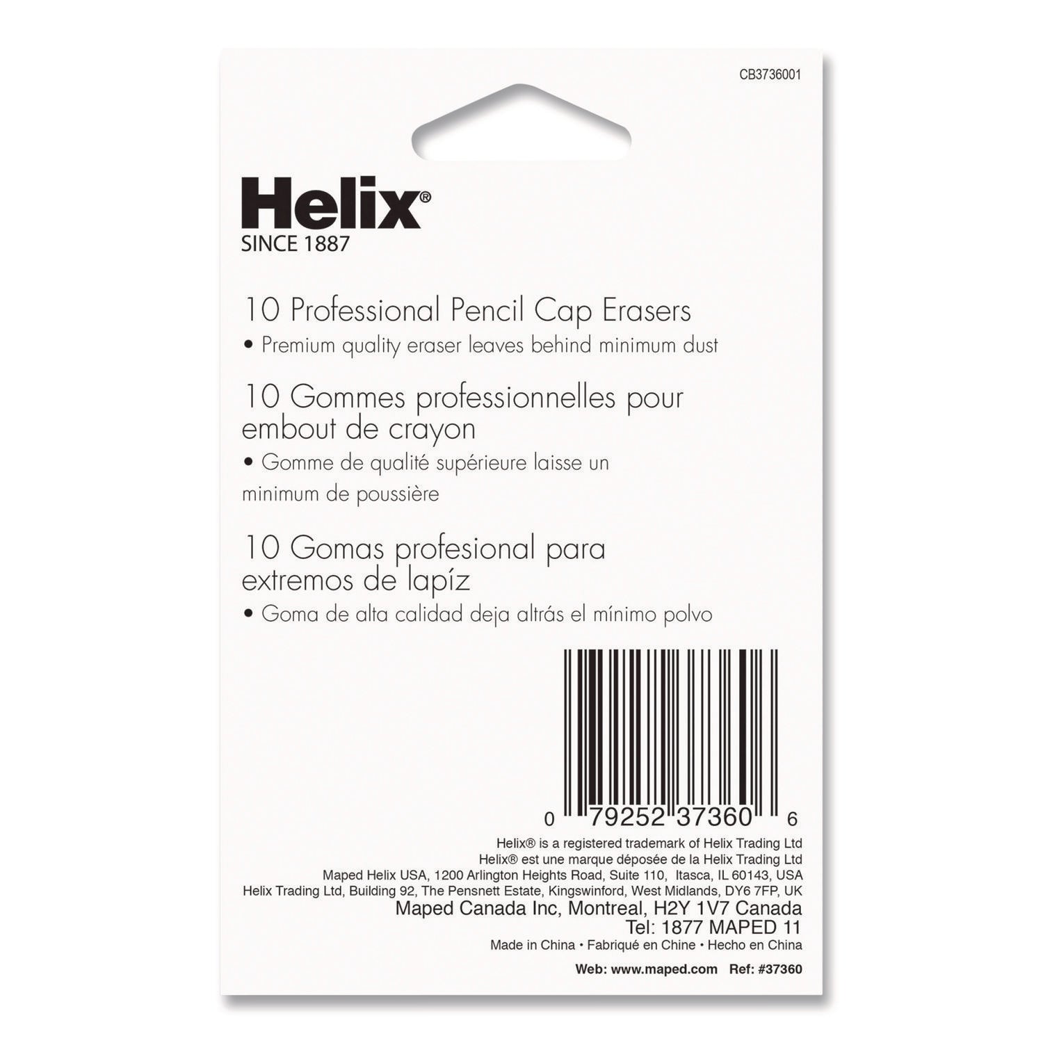 Maped Helix Professional Hi-Polymer Oversized Pencil Cap Erasers, For Pencil Marks, White, 10/Pack