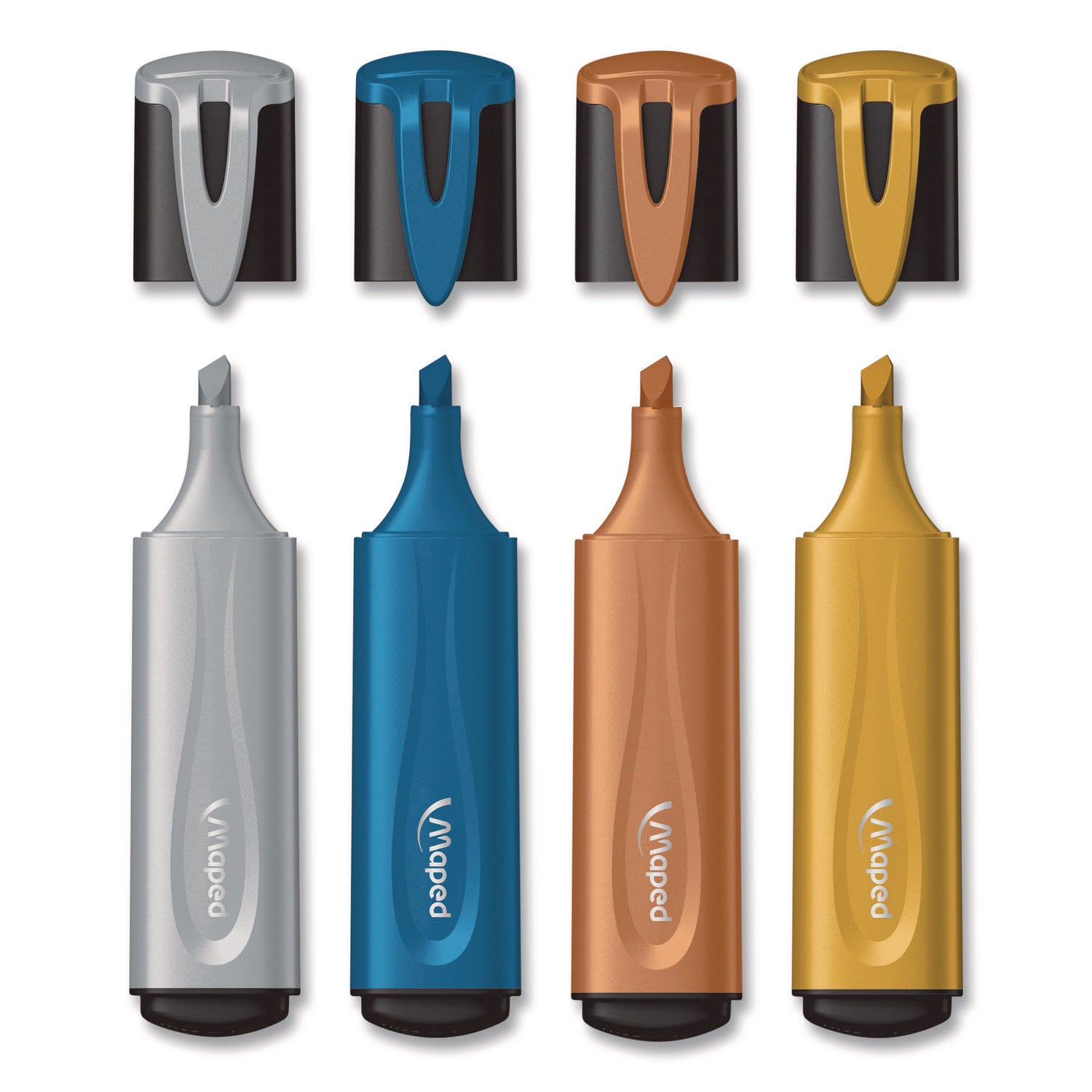 Maped Helix Fluo Peps Metallic Glitter Highlighter, Assorted Ink, Chisel Tip, Assorted Barrel, 4/Pack