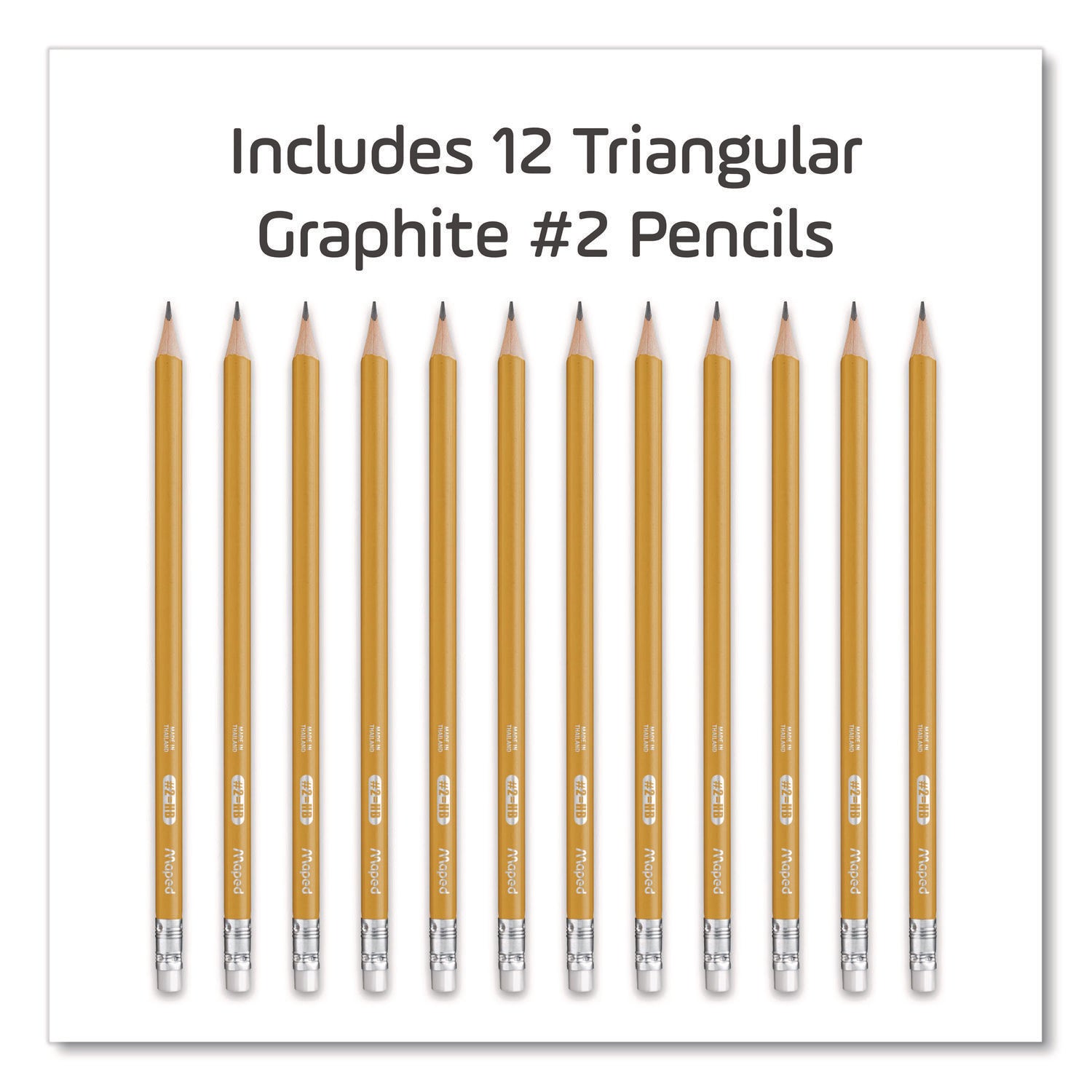 Maped Helix Essentials Triangular Pre-Sharpened Pencils, HB (#2), Black Lead, Yellow Barrel, 12/Box