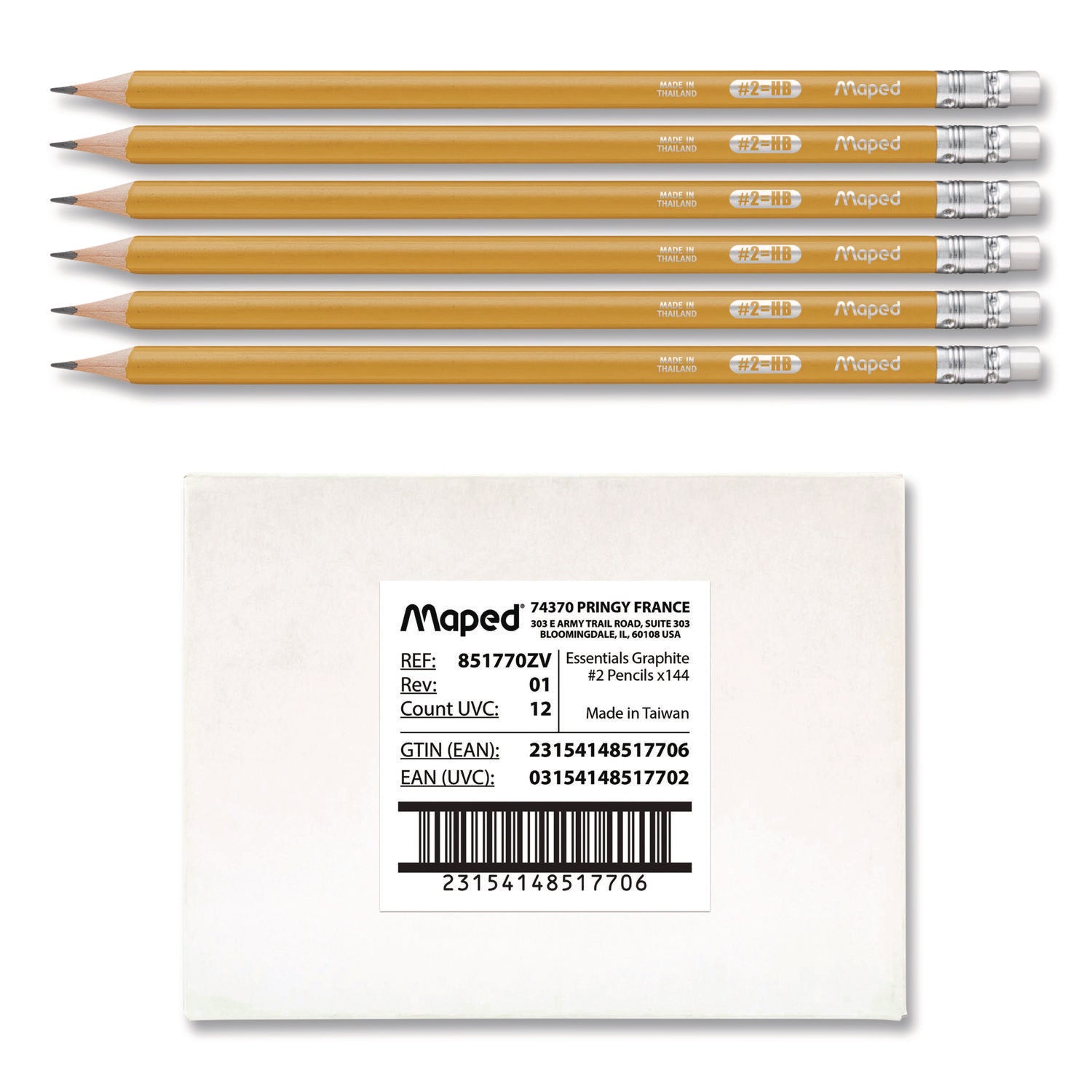 Maped Helix Essentials Triangular Pre-Sharpened Pencils, HB (#2), Black Lead, Yellow Barrel, 144/Box