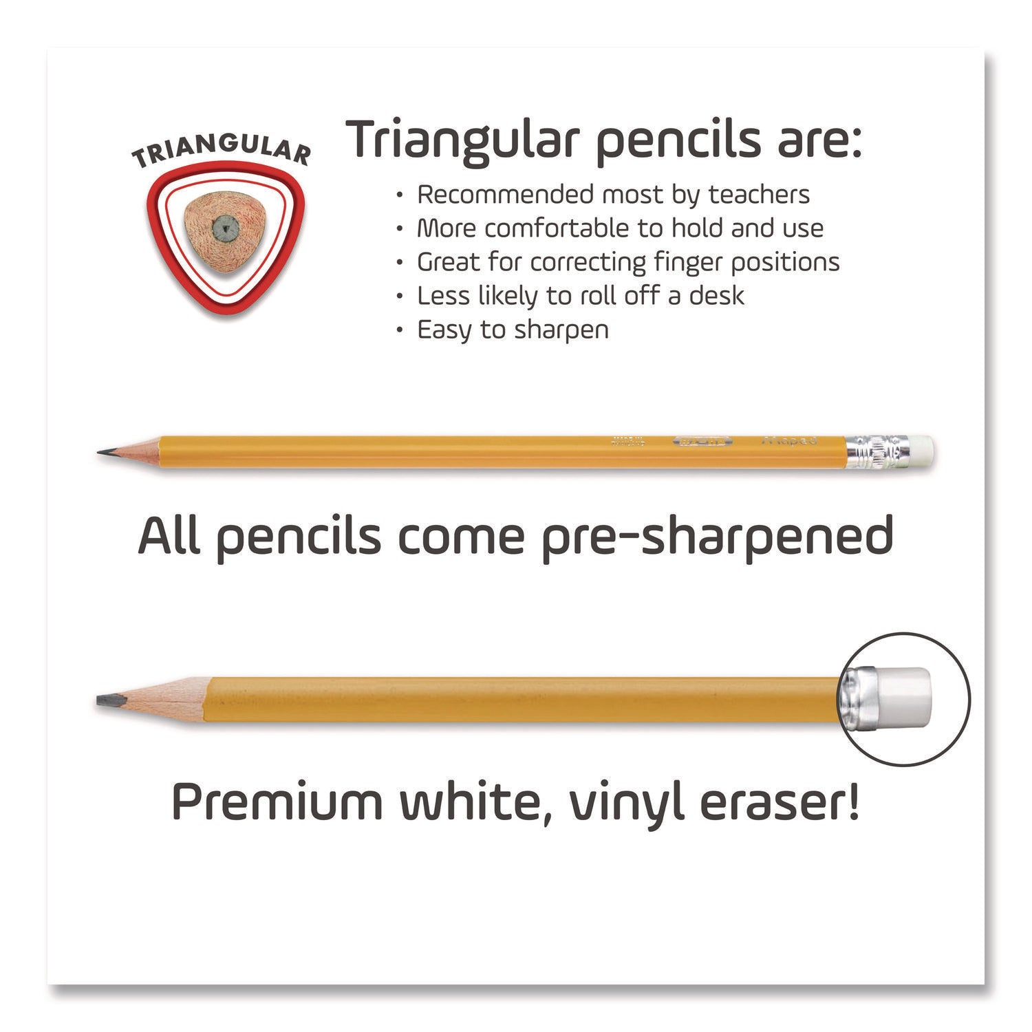 Maped Helix Essentials Triangular Pre-Sharpened Pencils, HB (#2), Black Lead, Yellow Barrel, 144/Box