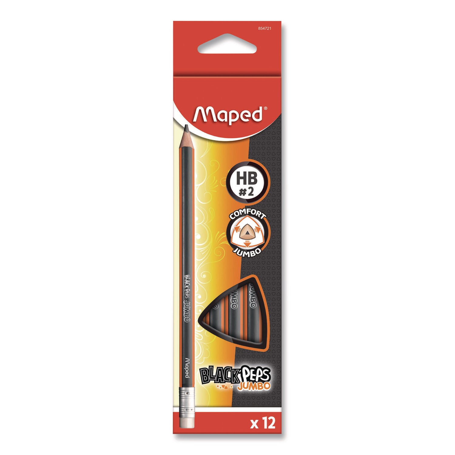 Maped Helix Black'Peps Jumbo Triangular Pencils, HB (#2), Black Lead, Orange/Black Barrel, Dozen