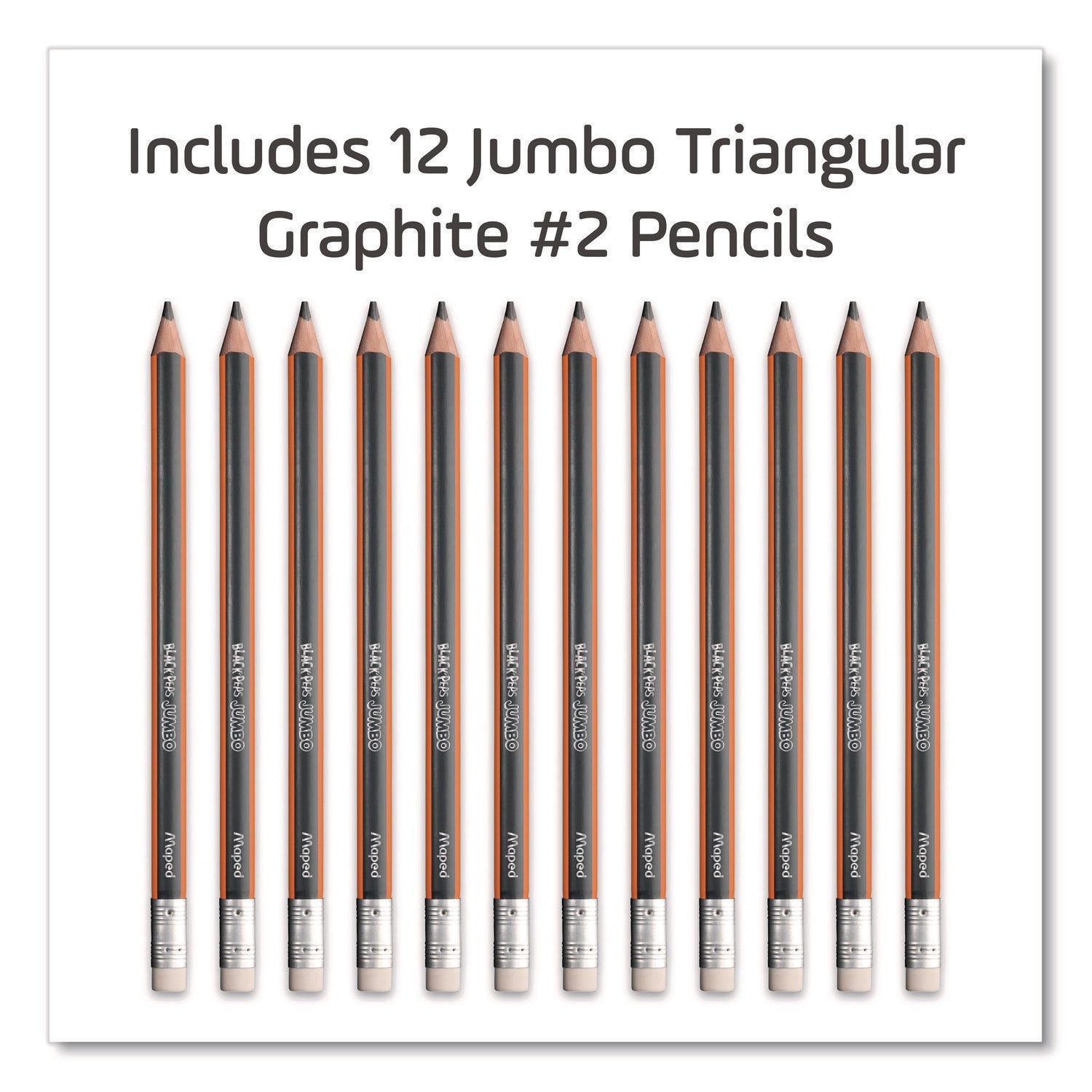 Maped Helix Black'Peps Jumbo Triangular Pencils, HB (#2), Black Lead, Orange/Black Barrel, Dozen