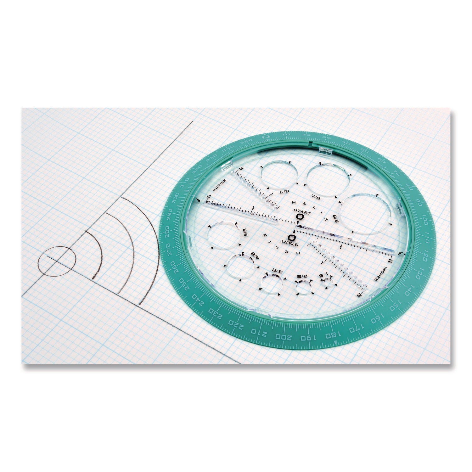 Maped Helix 360° Angle and Circle Maker 2-in-1 Protractor and Compass Tool, 2" Ruler Edge, Plastic, Randomly Assorted Color