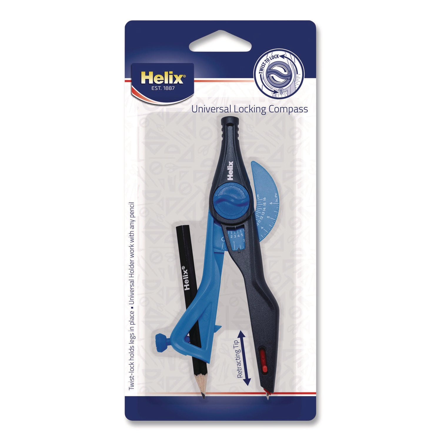 Maped Helix Universal Plastic Locking Compass, 12" Maximum Diameter, Randomly Assorted Colors