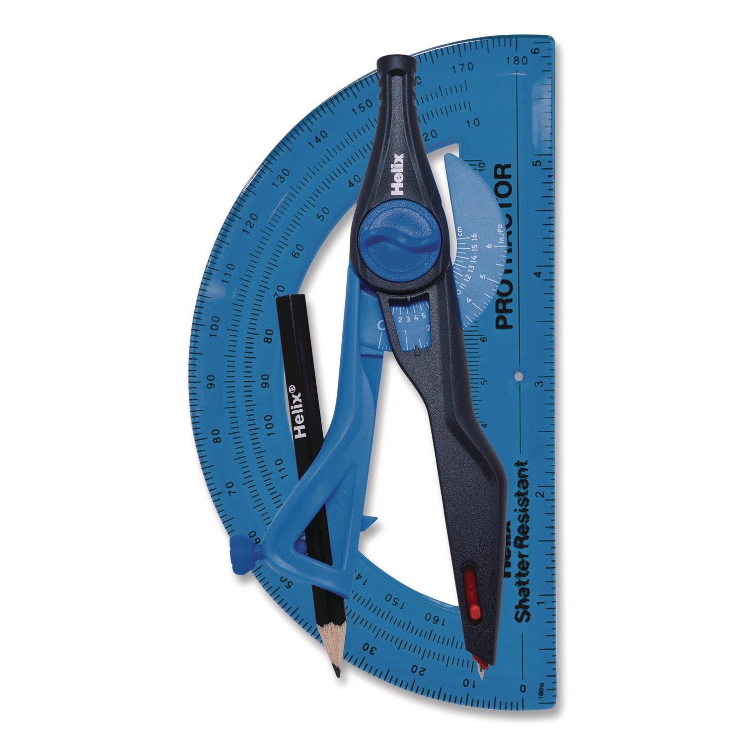 Maped Helix Locking Compass and Protractor Set, 12" Maximum Diameter, 6" Ruler Edge, Randomly Assorted Colors