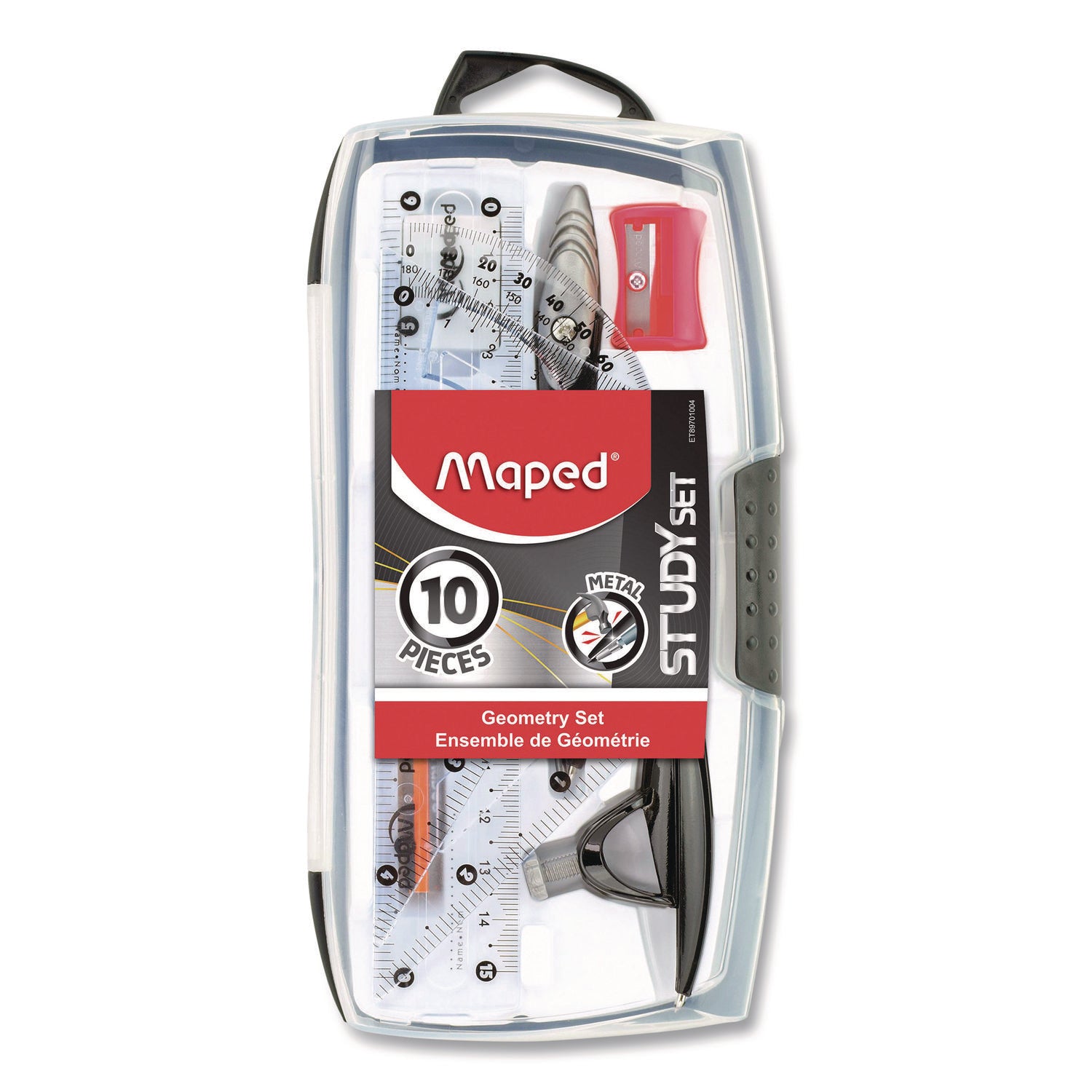 Maped Helix Metal Compass and Geometry Set, Metal/Plastic, Black/Clear, 10 Pieces