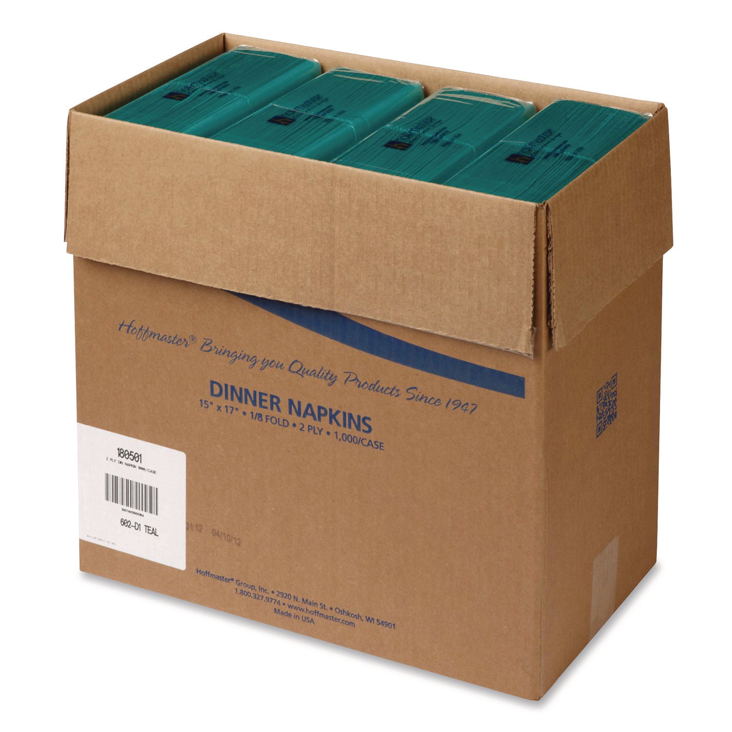 Hoffmaster® Dinner Napkins, 2-Ply, 15 x 17, Teal, 1,000/Carton