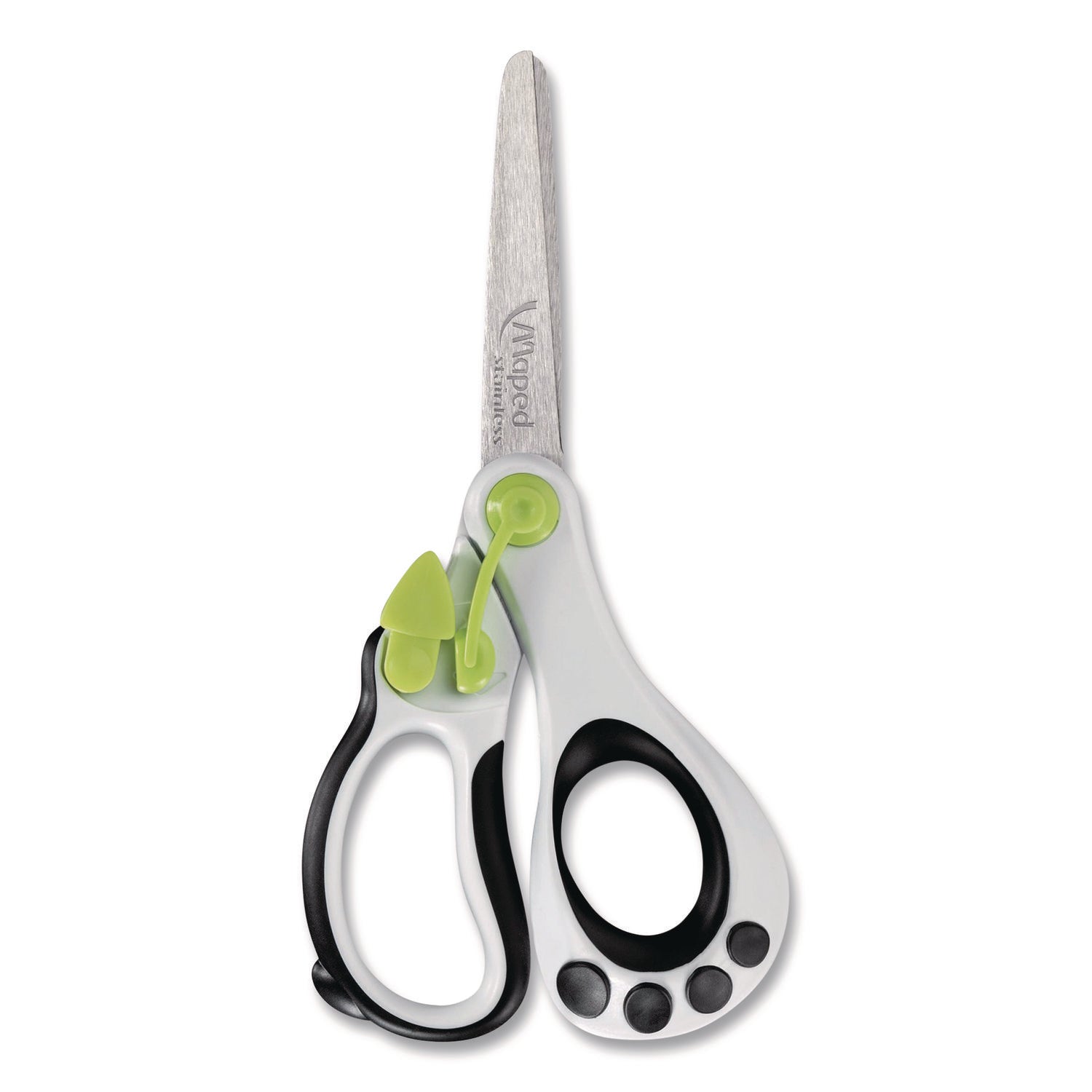 Maped Helix Kidy Spring-Assisted Educational Scissors Rounded Tip, 5.41" Long, 2" Cut Length, Straight White/ Black Handle