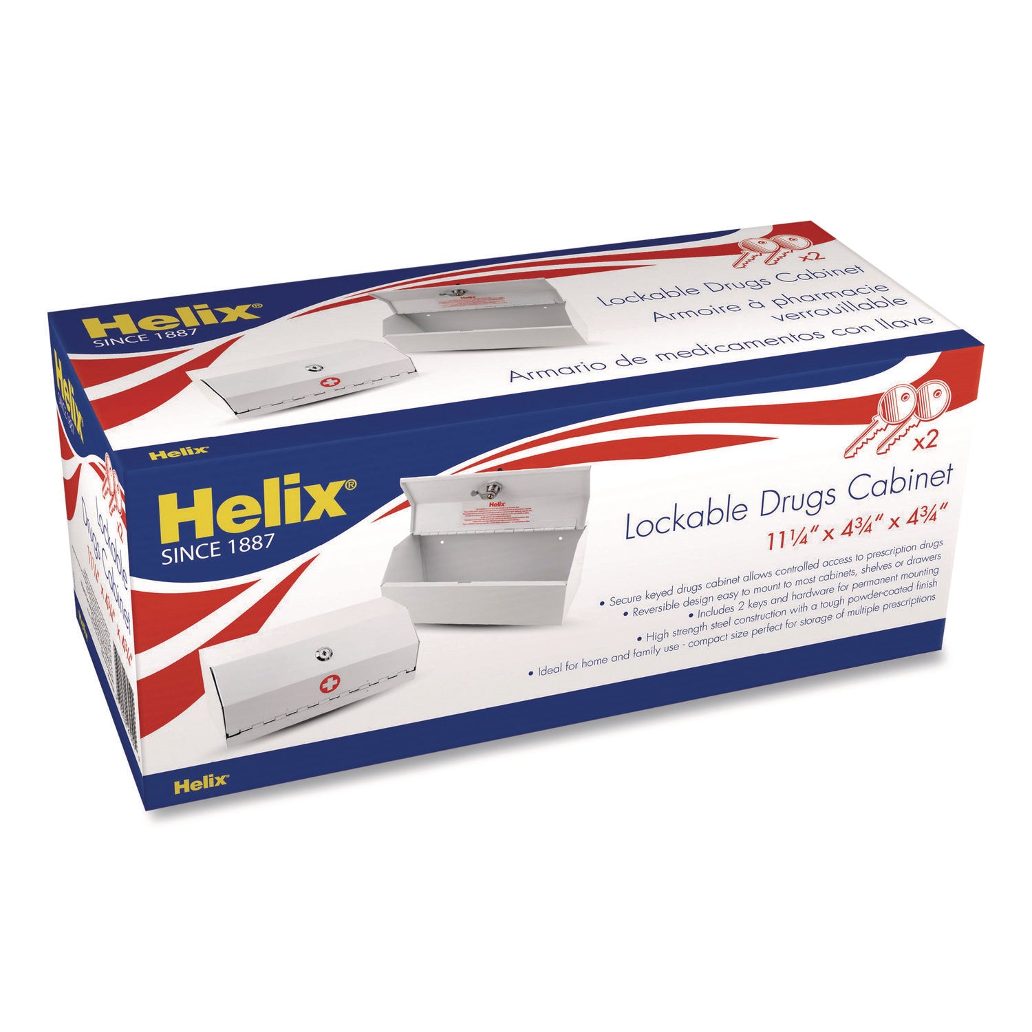 Maped Helix Metal Lockable Wall-Mounted Drug Cabinet,11.5 x 4.24 x 4.75, White