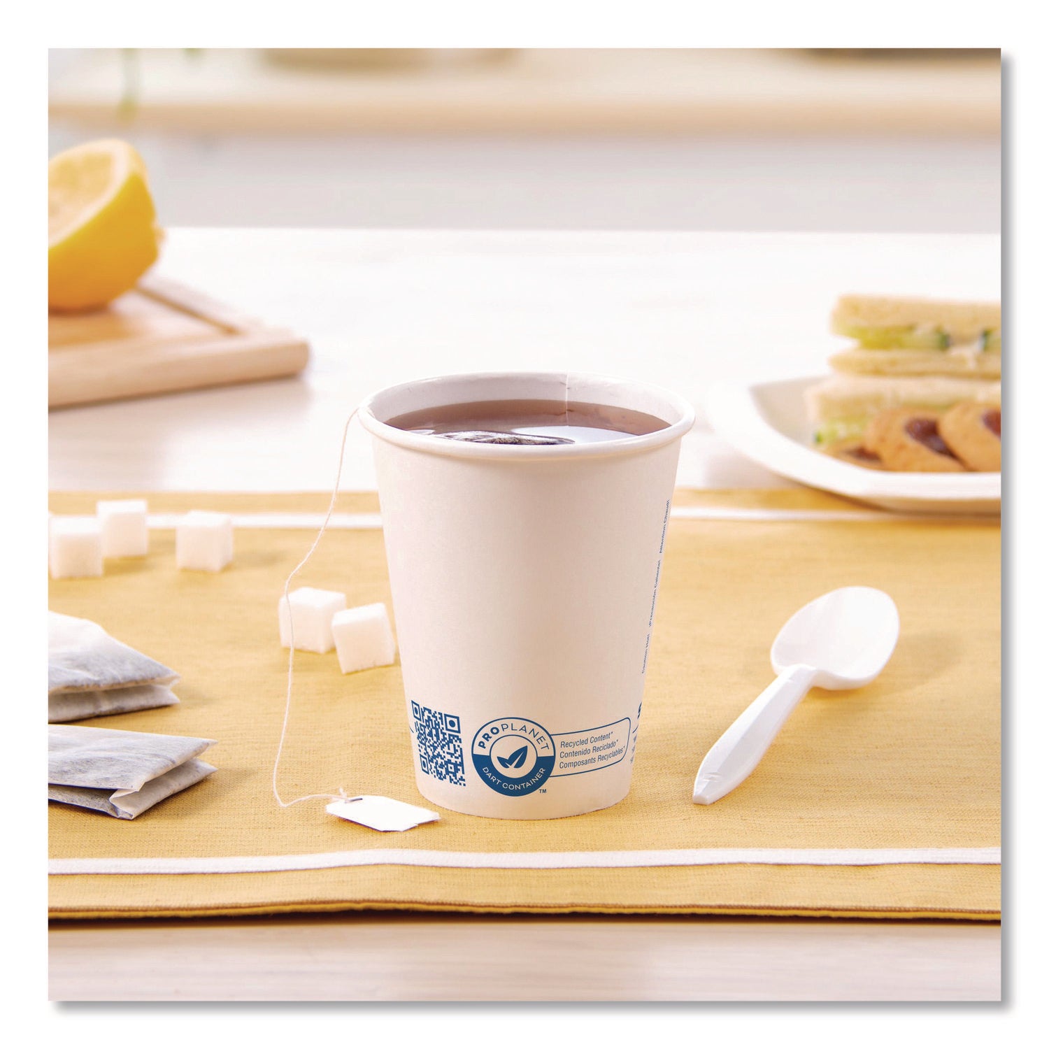 SOLO® Recycled Content PCF Paper Hot Cups, ProPlanet Seal, 8 oz, White, 50/Pack