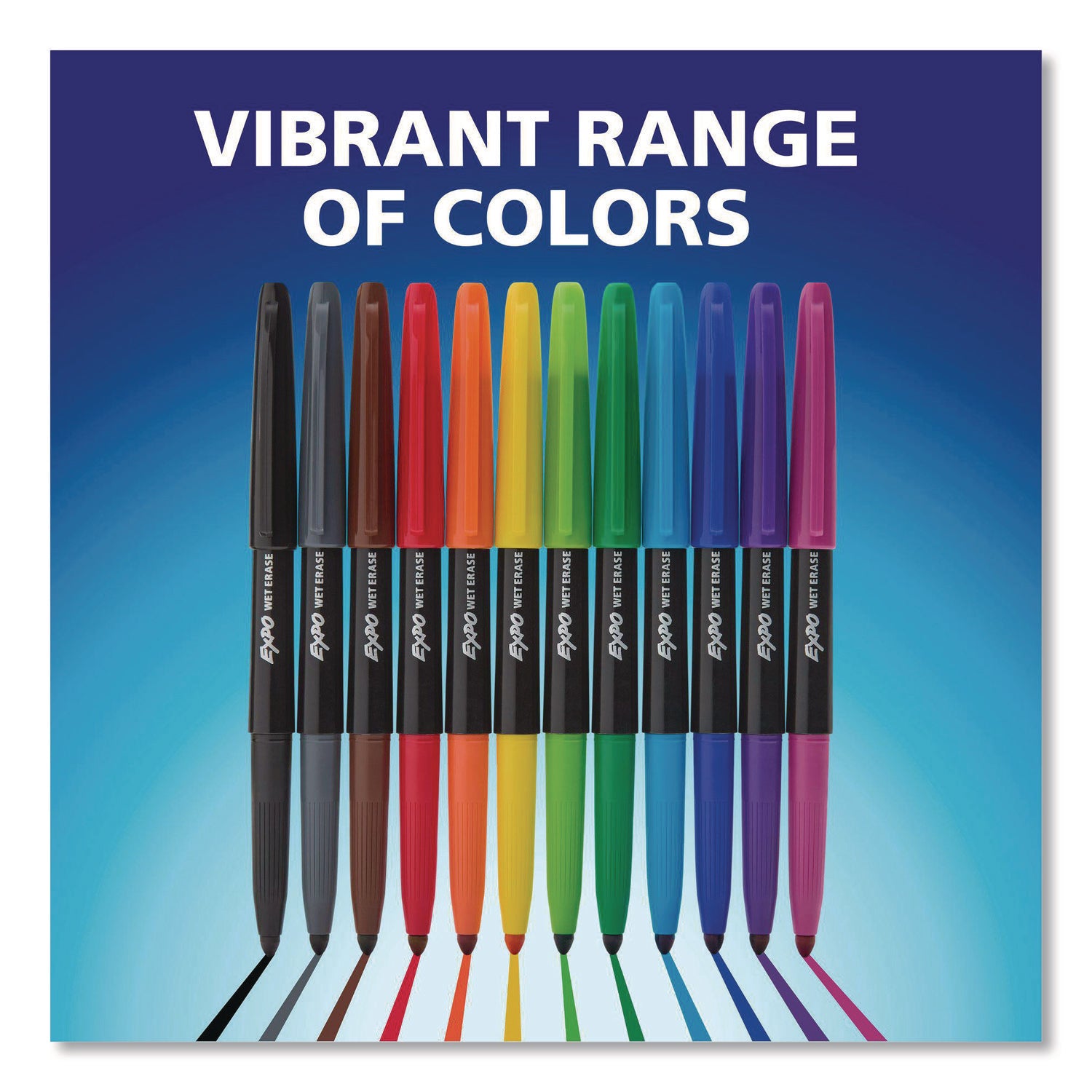 EXPO® Wet Erase Markers, Fine Needle Tip, Assorted Colors, 12/Pack