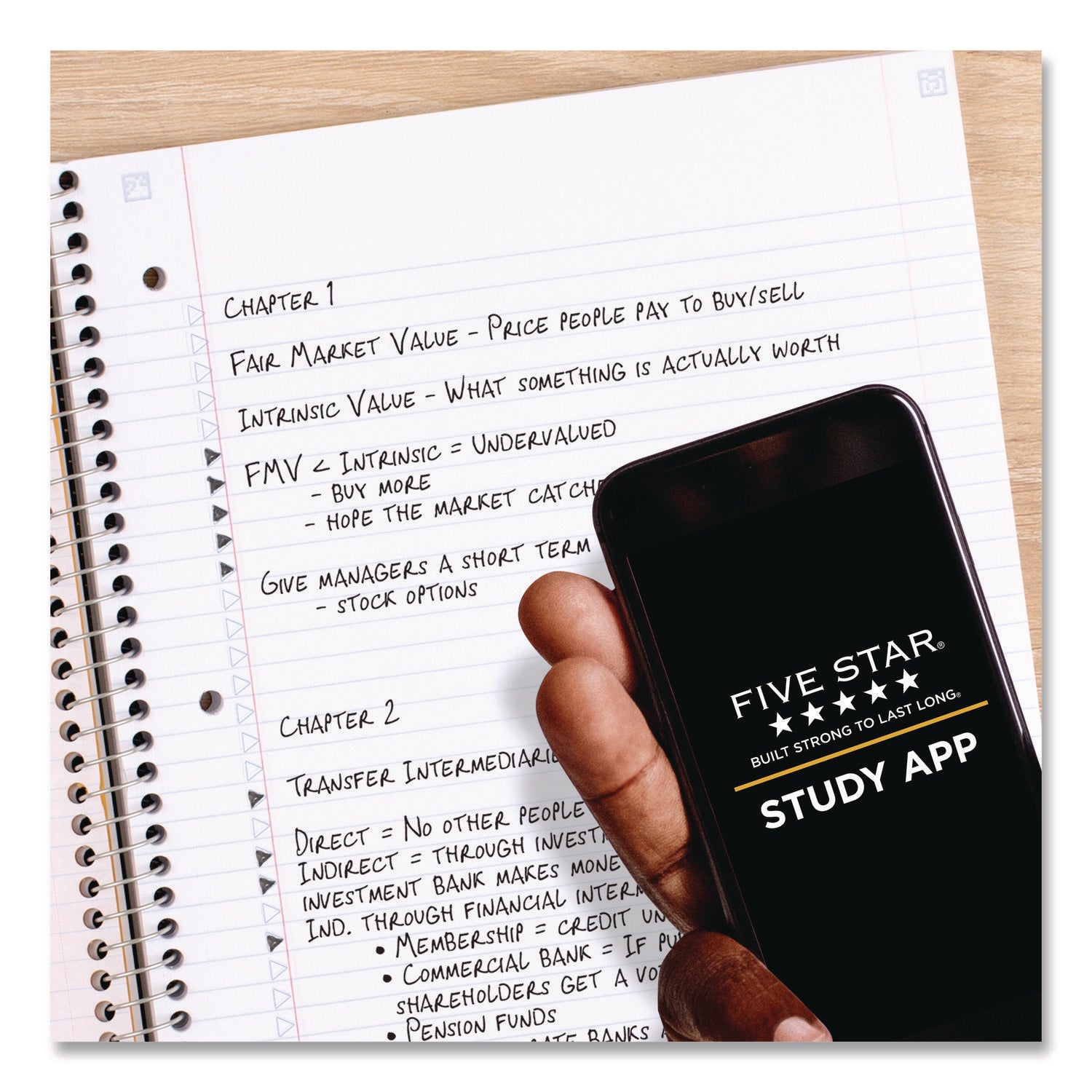 Five Star® Simple Waves Organic Lines Notebook w/ Study App, 1-Subject, Med/College Rule, Assorted Cover Color (80) 11 x 8.5 Sheets