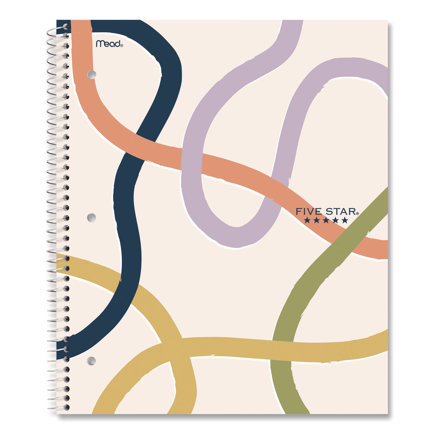 Five Star® Simple Waves Organic Lines Notebook w/ Study App, 1-Subject, Med/College Rule, Assorted Cover Color (80) 11 x 8.5 Sheets