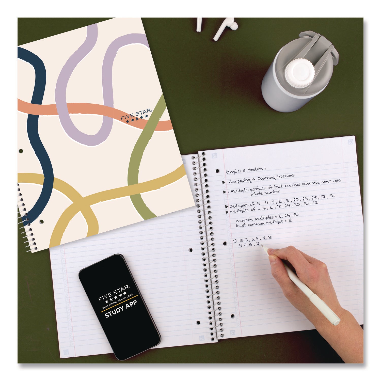 Five Star® Simple Waves Organic Lines Notebook w/ Study App, 1-Subject, Med/College Rule, Assorted Cover Color (80) 11 x 8.5 Sheets