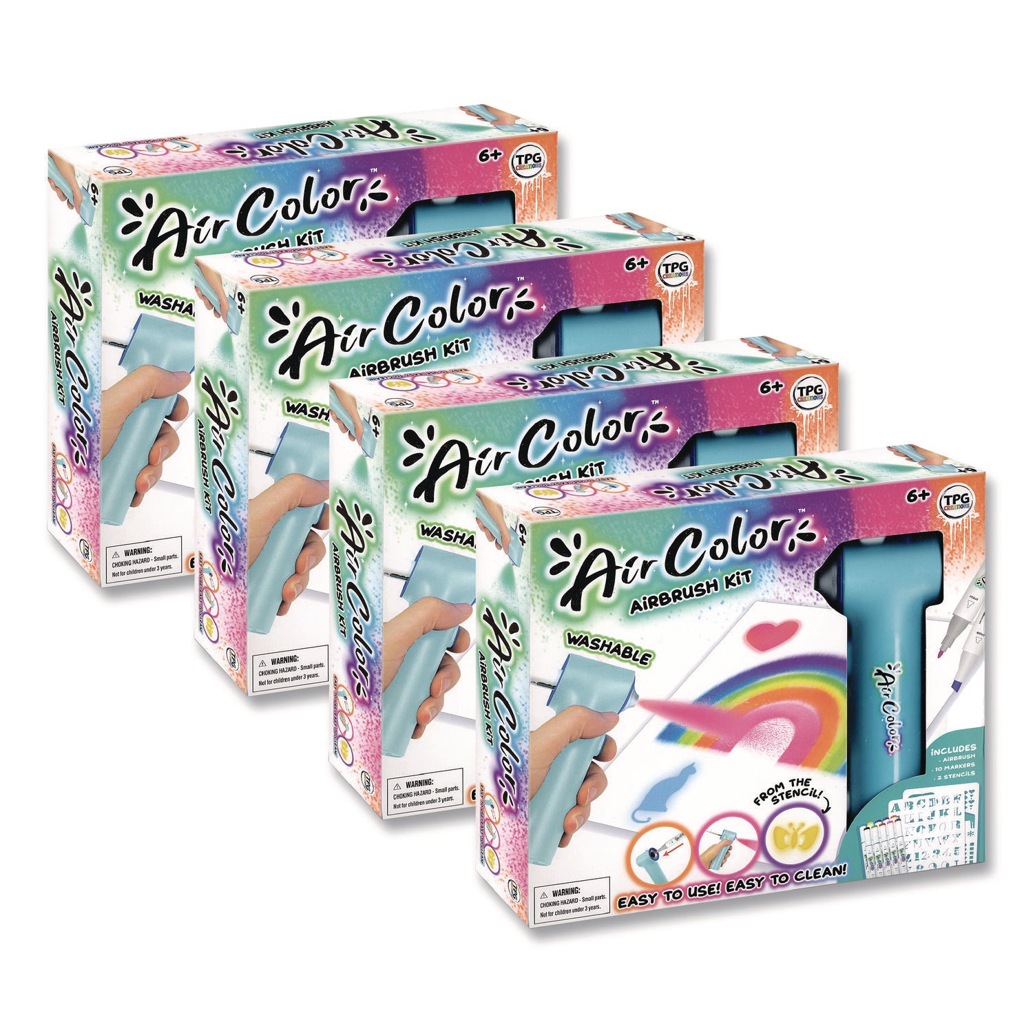 TPG Creations™ AirColor Airbrush Kit, (10) Markers/(2) Stencils/(1) Airbrush/(1) Charging Cable, 4 Kits/Carton