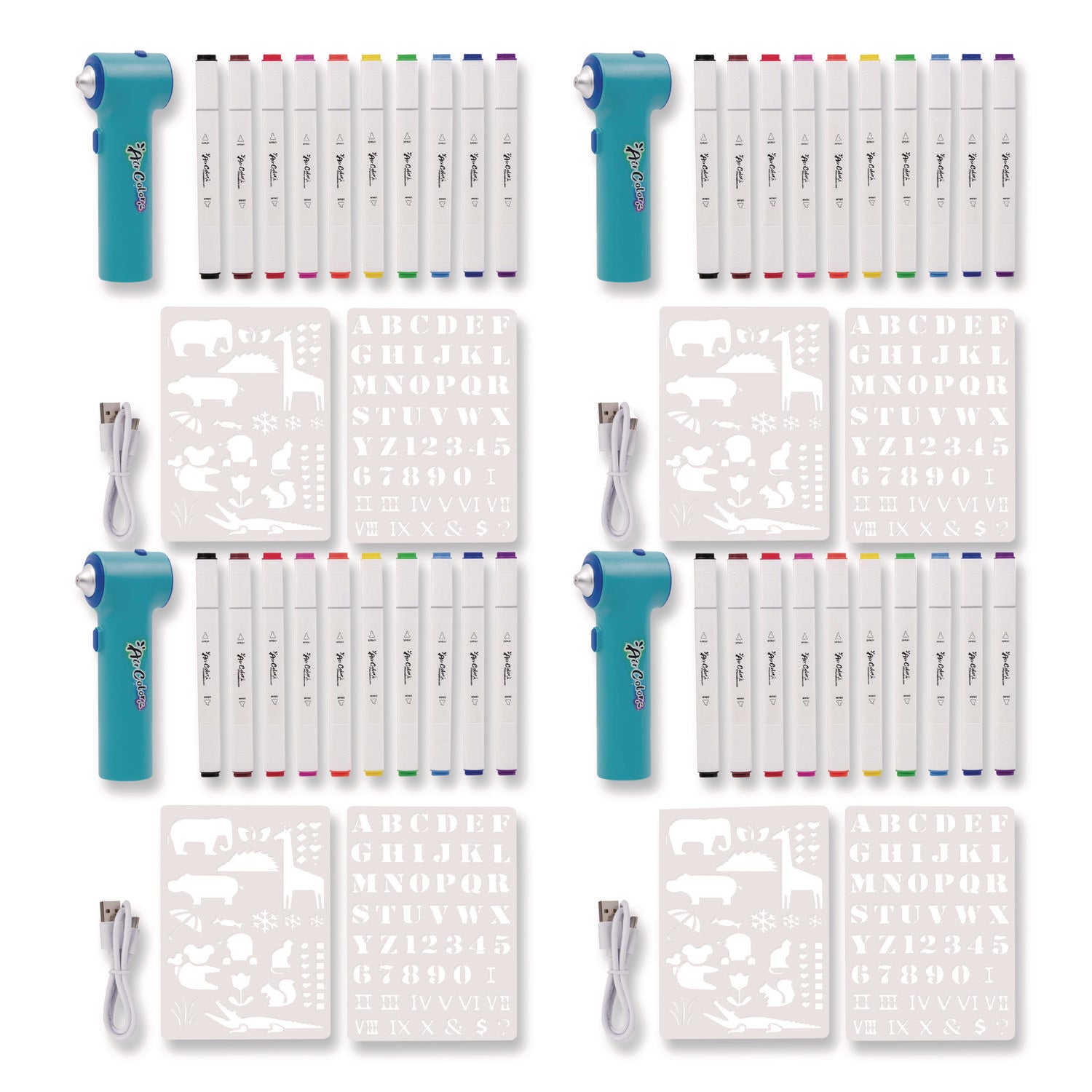 TPG Creations™ AirColor Airbrush Kit, (10) Markers/(2) Stencils/(1) Airbrush/(1) Charging Cable, 4 Kits/Carton